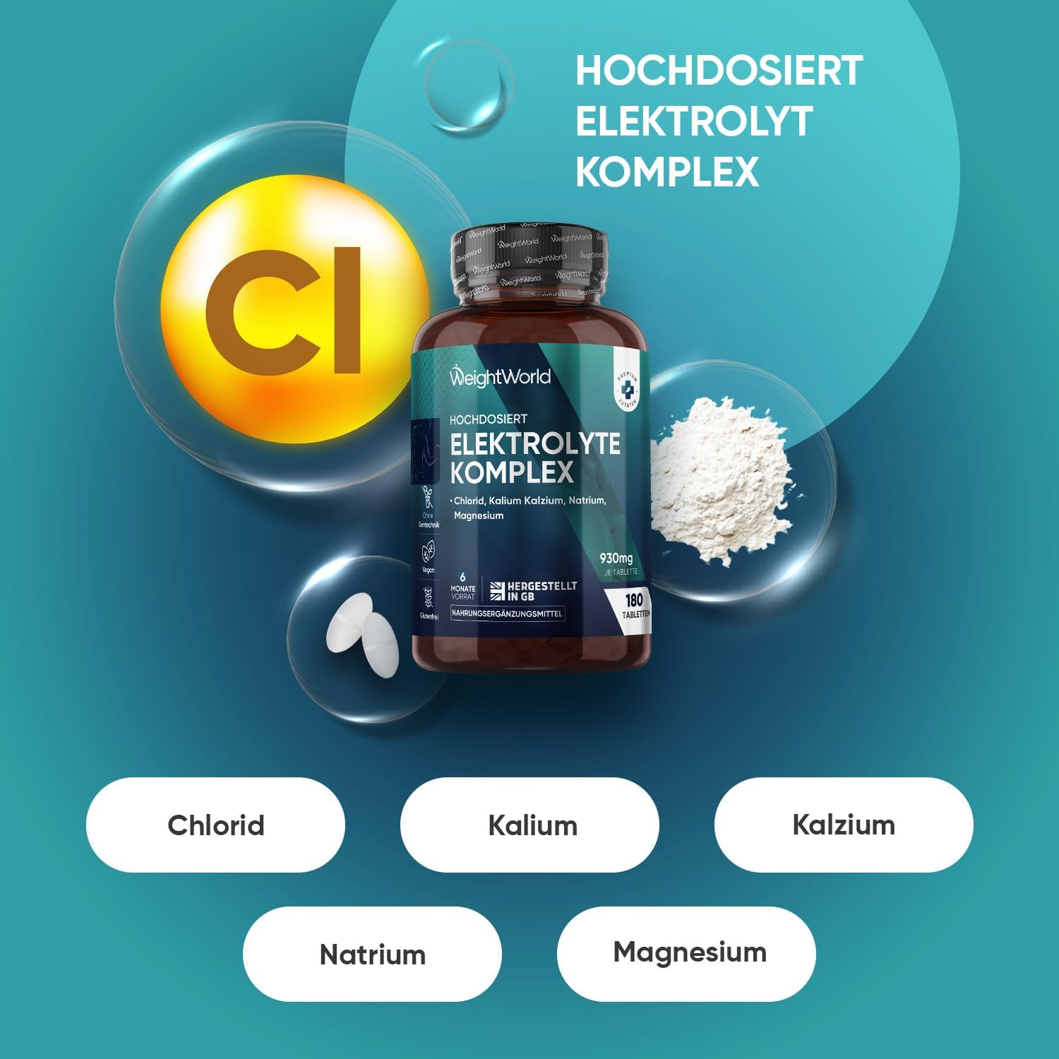 Thumbnail 1 de WeightWorld Elektrolyte Tabletten mit Magnesium, Kalzium, Kalium & Natrium – 180 vegane Tabletten