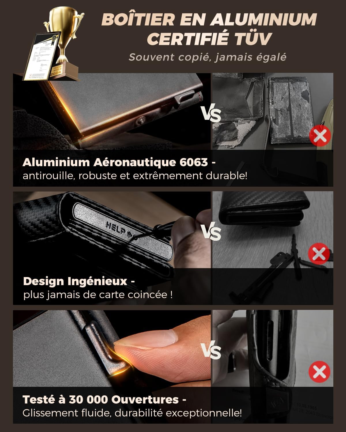 Detalle de LORZOR Porte Carte Homme XXL – Portefeuille cuir véritable avec blocage RFID et porte-monnaie