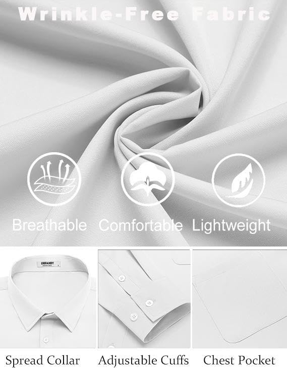 Detalle 1 de COOFANDY Men's Wrinkle-Resistant Long-Sleeve Button-Down Dress Shirt