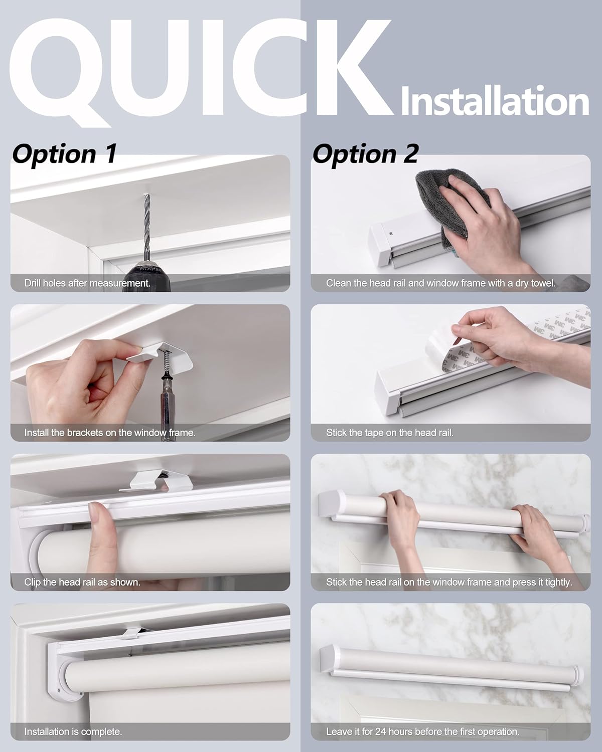 Detalle de LazBlinds No-Drill Cordless Roller Shade, 24 x 72, Gray Blackout Polyester
