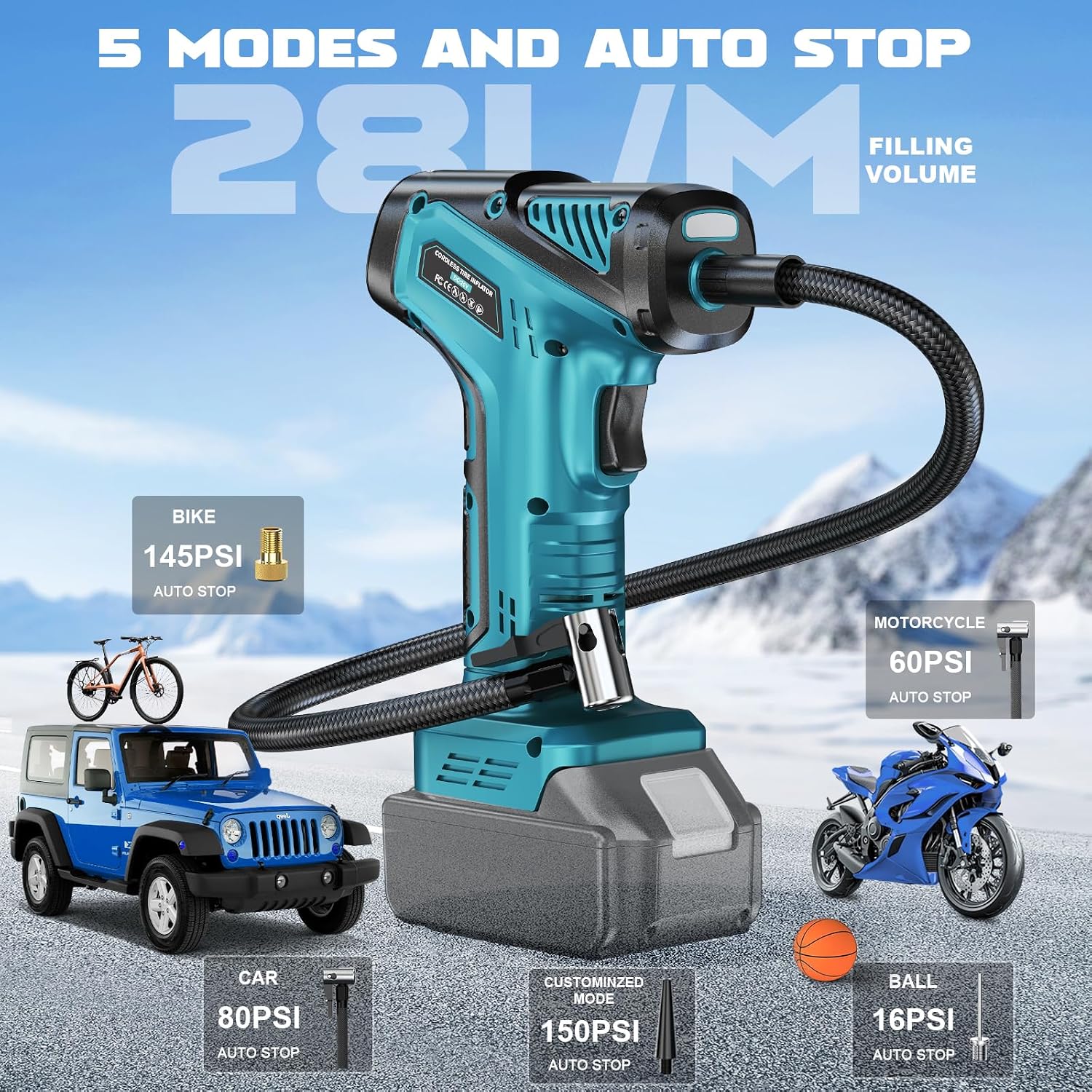Detalle de Ecarke Cordless Tire Inflator 10 bar