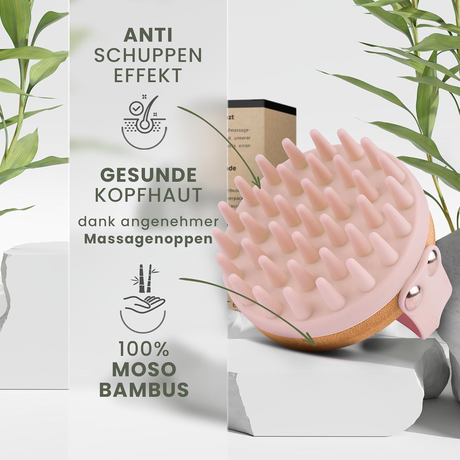 Thumbnail 1 de BAMBUA Kopfhaut Massagebürste mit Anti-Schuppen Effekt – Scalp-Massager inkl. Fingermassagering und E-Book „Gesunde Kopfhaut“ (Rosa)