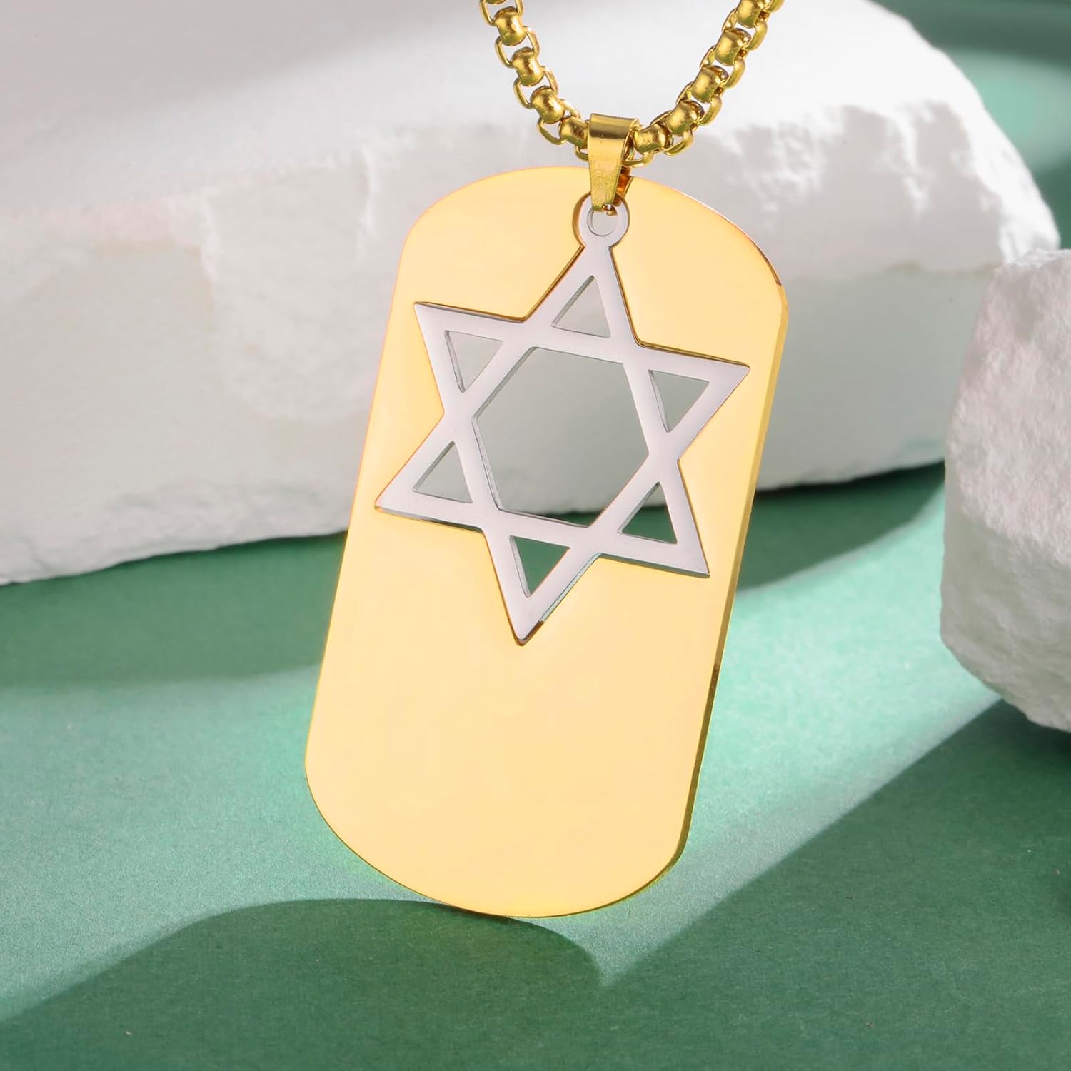 Detalle de VASSAGO Collier en acier inoxydable avec pendentif étoile de David ajustable (2 couleurs) pour homme
