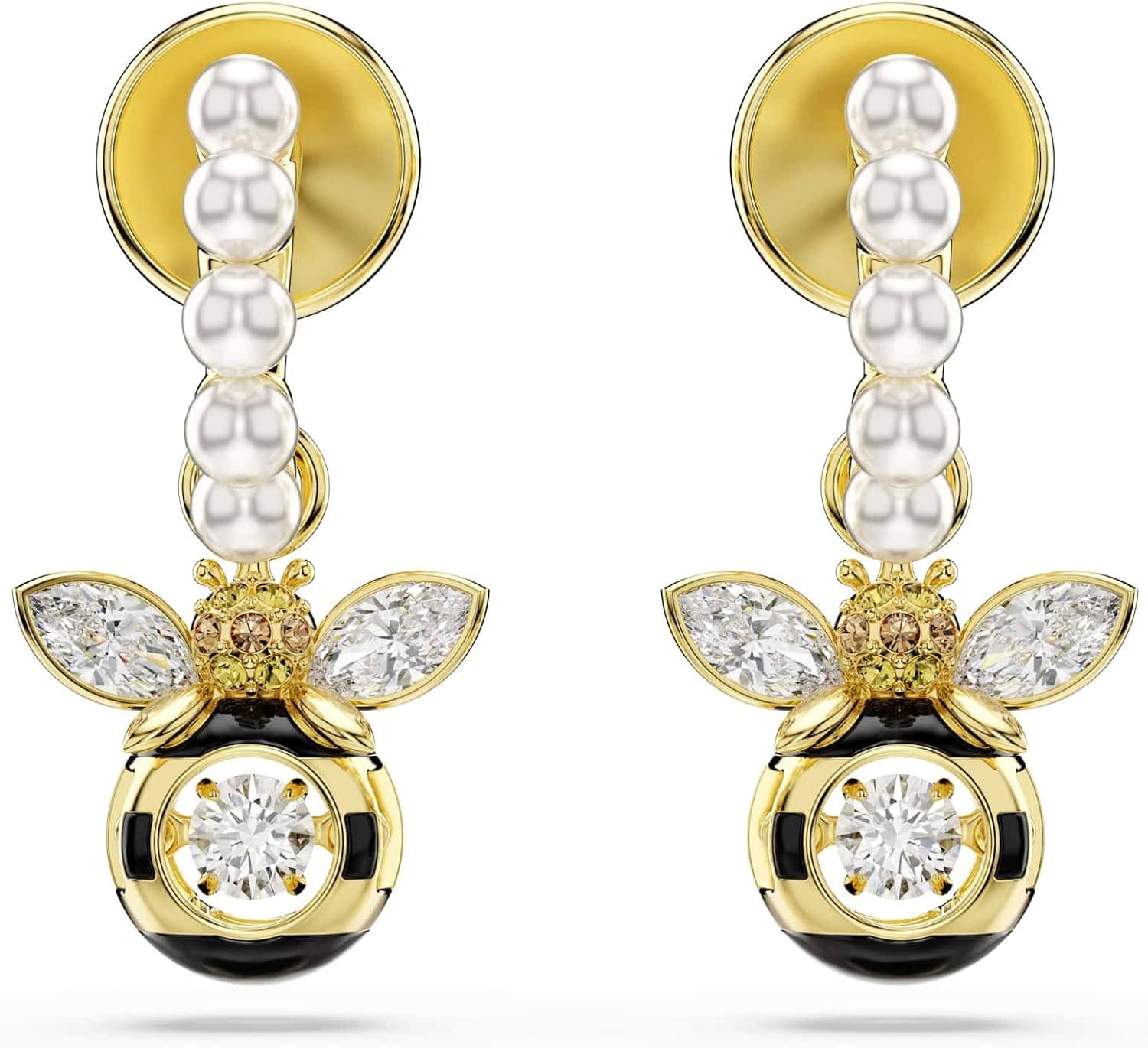 Detalle 2 de Swarovski Idyllia Drop-Ohrhänger Kristallperle – Bienenmotiv, Mehrfarbig, Goldlegierungsschicht