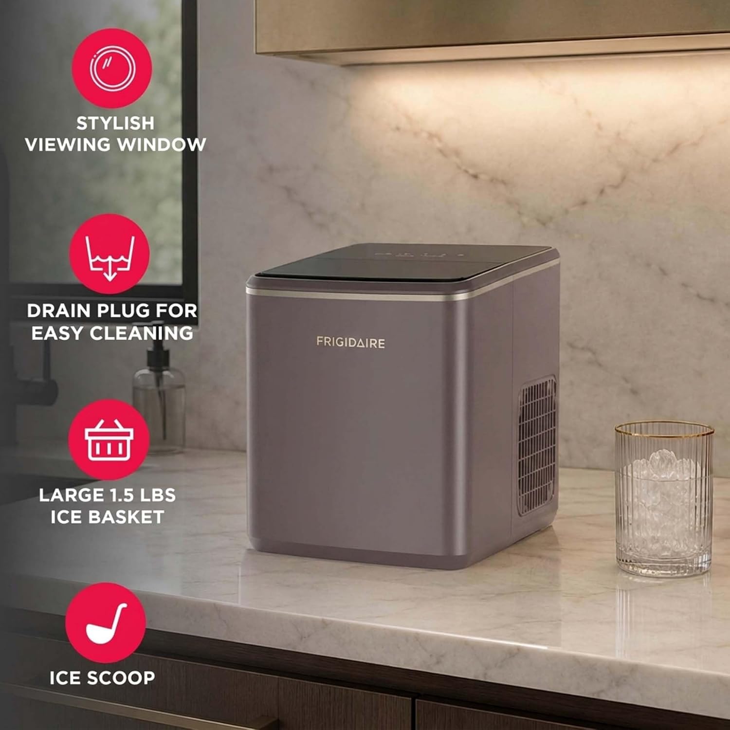 Detalle de Frigidaire EFIC0513MAUVE Countertop Ice Maker with Bullet Ice and Touch Display