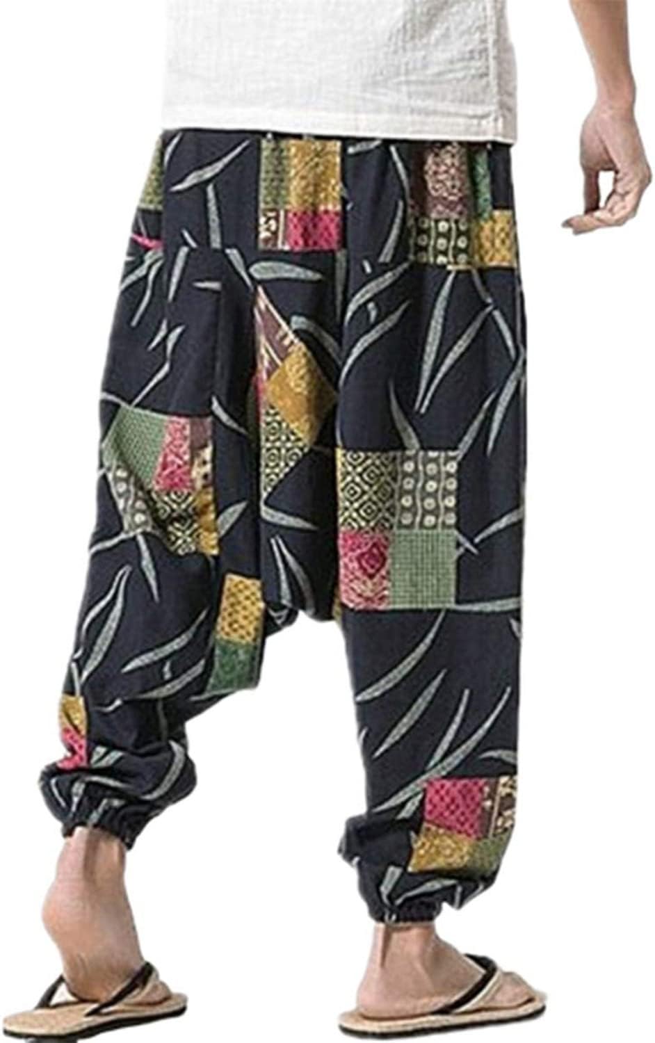 Thumbnail 3 de perdontoo Men’s Casual Harem Pants with Fancy Print – Elastic Waist, Soft Cotton, Wide-Leg Comfort