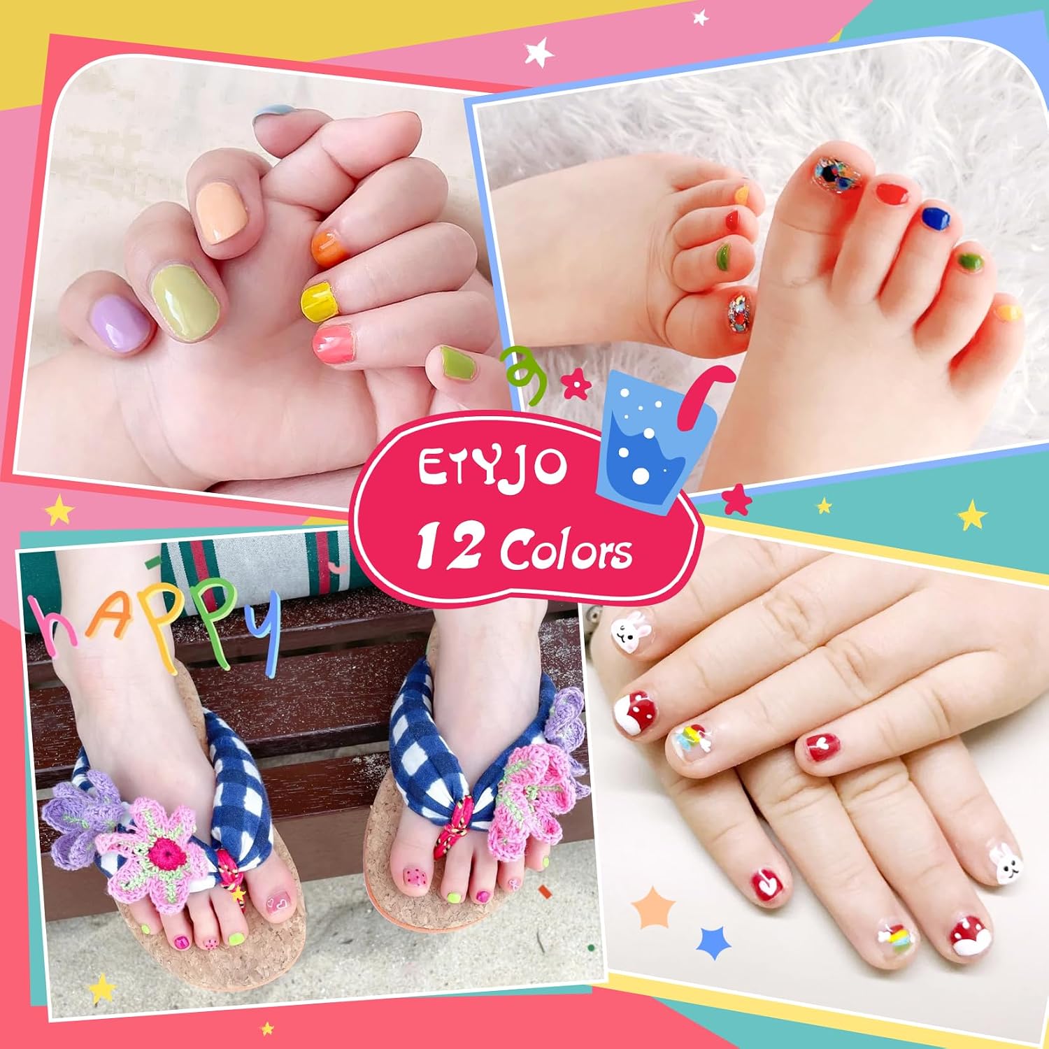 Detalle de ETYJO Kindernagellack Ungiftig – 12 Glitzerfarben, schnell trocknend, Peel-Off auf Wasserbasis