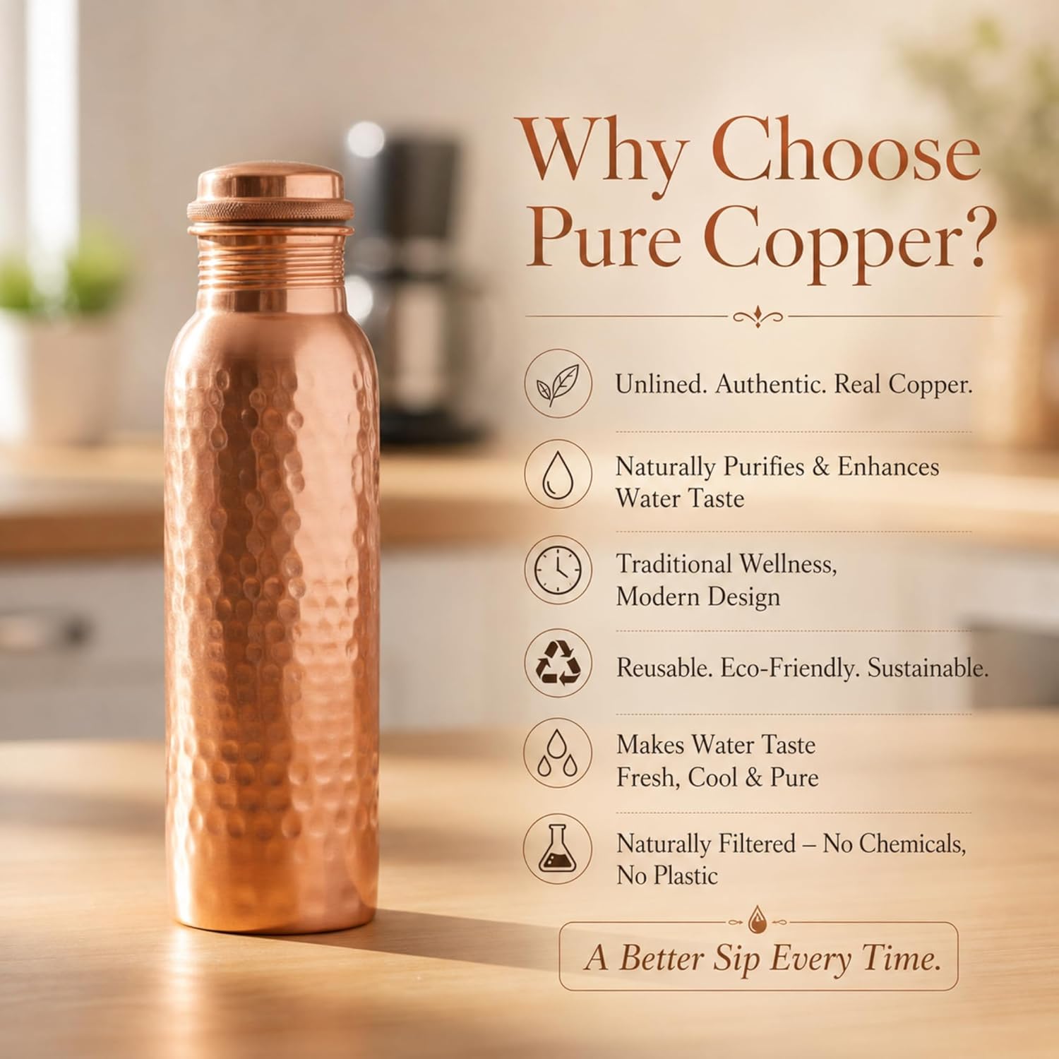 Thumbnail 3 de BLIXIFY BX_CB_0 Copper Water Bottle, 34 oz Hand-Hammered Design, Wide Mouth