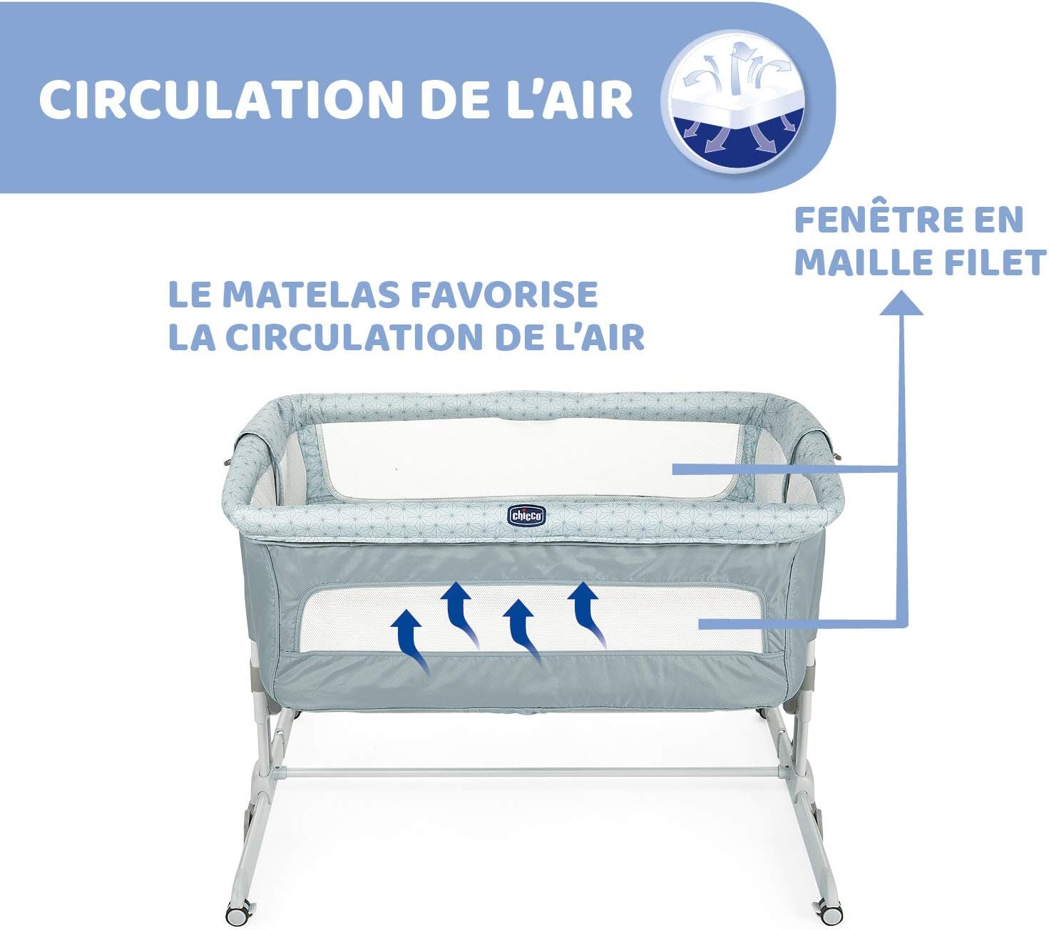 Thumbnail 5 de Chicco Next2Me Dream berceau cododo avec matelas et rail ouvrant, 0-6 mois (bleu pâle)