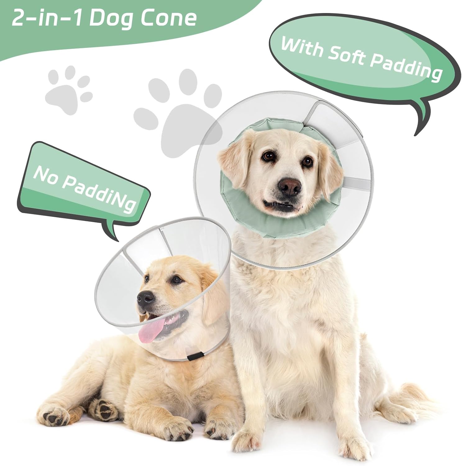 Detalle 2 de Supet Soft Pad Clear Elizabeth Recovery Dog Cone Collar (Size M, Green) for Post-Surgery and Injury
