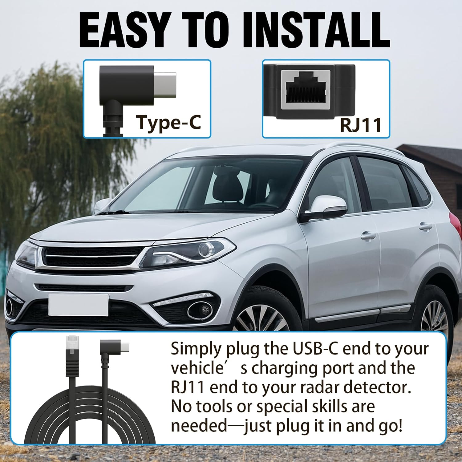 Detalle 2 de Radar Detector Cable: USB-C to RJ11 Power Cord (5.9ft) for Escort, Uniden, Cobras & More