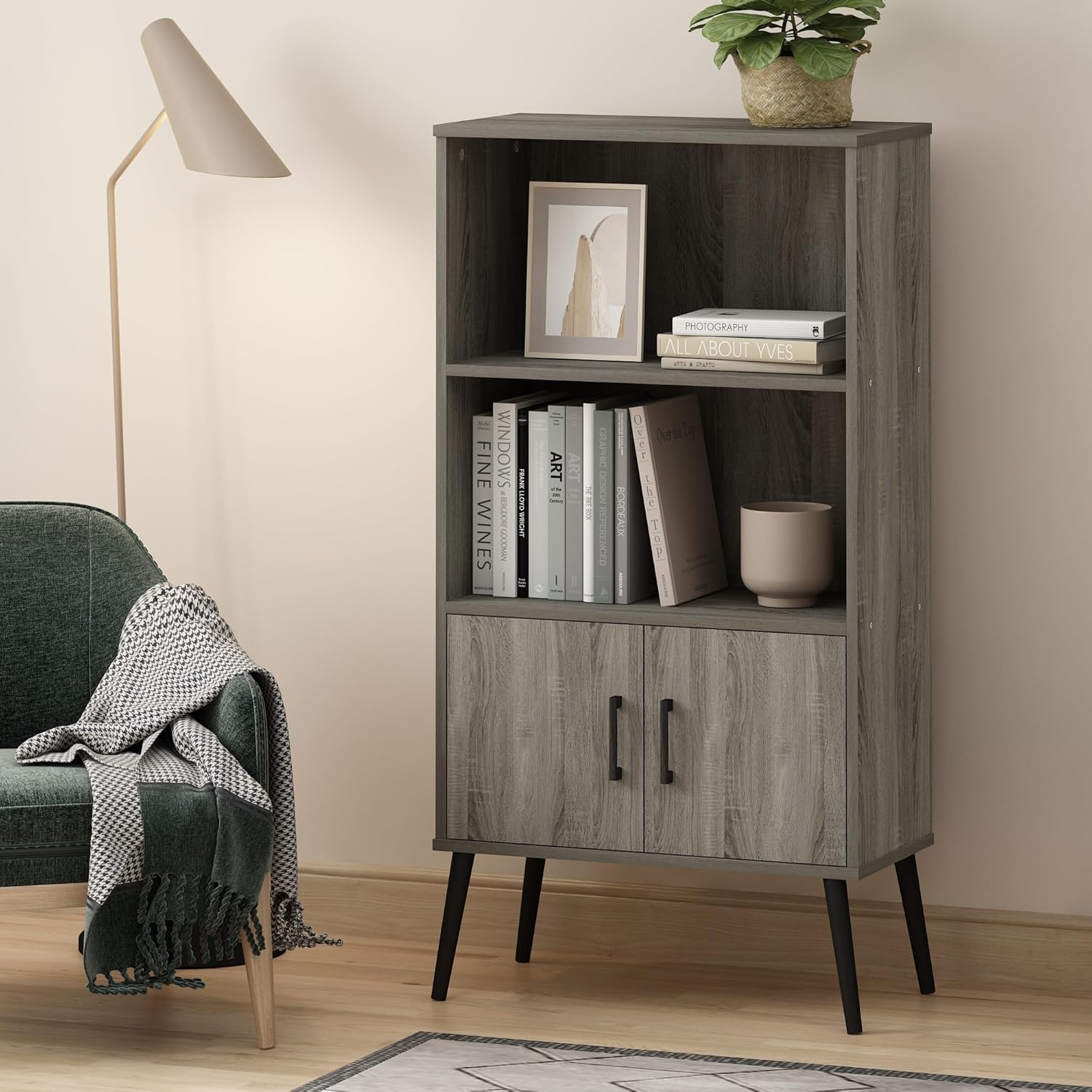 Thumbnail 1 de Furinno MIDCENTURY scaffali portaoggetti in rovere grigio – mobile contenitore 4ripiani