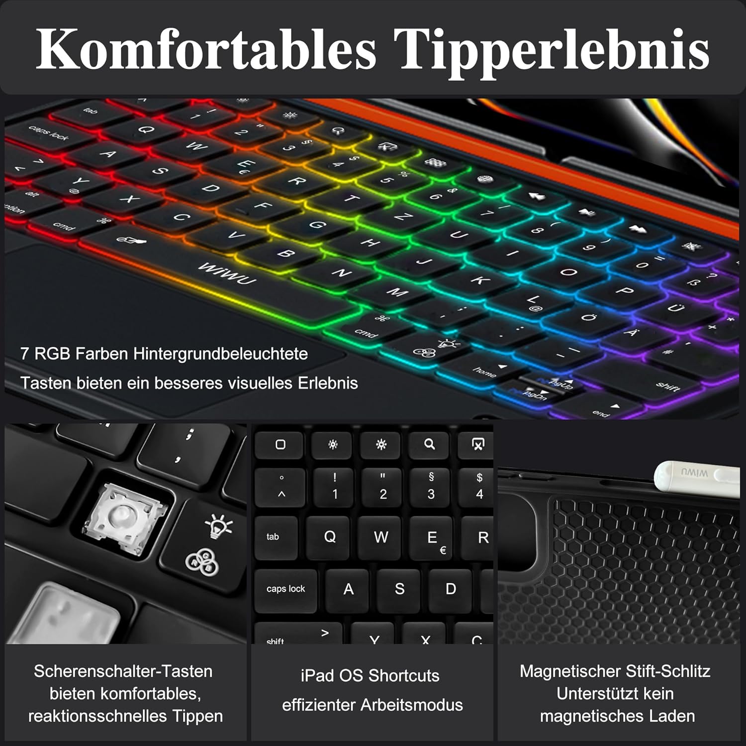 Thumbnail 4 de WIWU 3-in-1 Keyboard Hülle fürs iPad Pro 11 (M4/M5, 2024/2025) – magnetisch abnehmbar, Beleuchtete Tastatur mit Touchpad