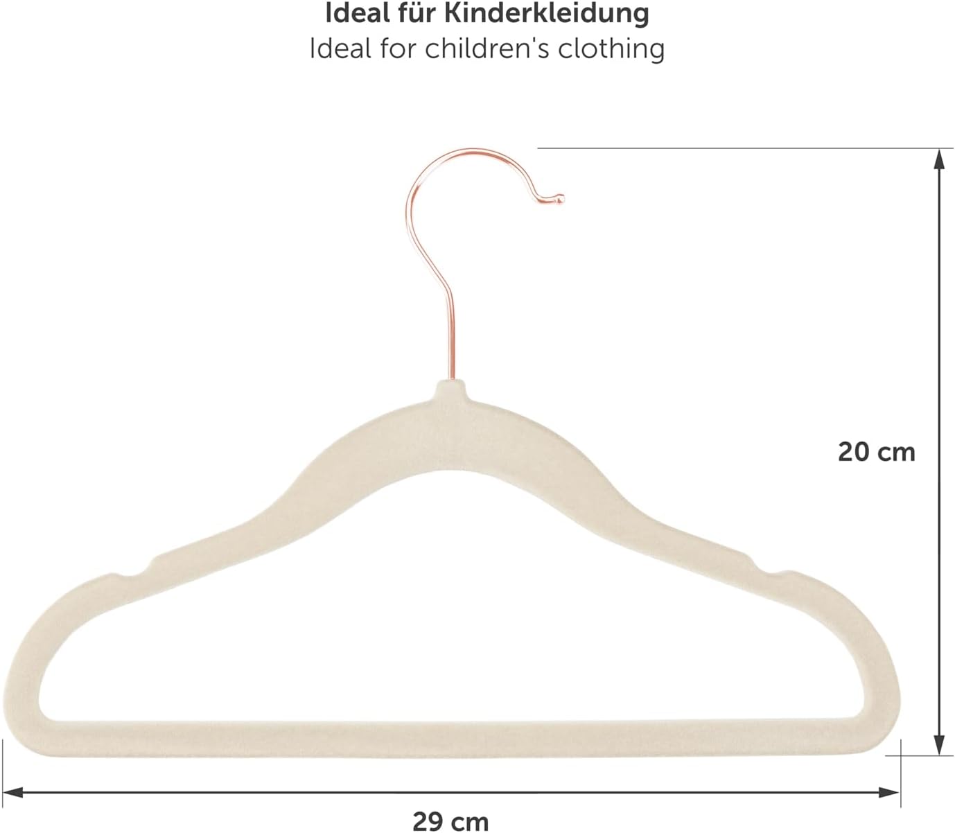 Detalle de Laleni Kinderkleiderbügel 30er-Set mit Samtbezug – 360° drehbar in Rosegold & Elfenbein