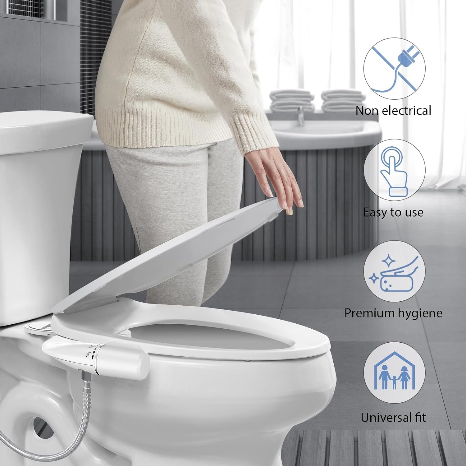 Detalle de SHIKITEK LCKMK-001W-CA Bidet Attachment, Ultra-Slim, Non-Electric, Dual Nozzle