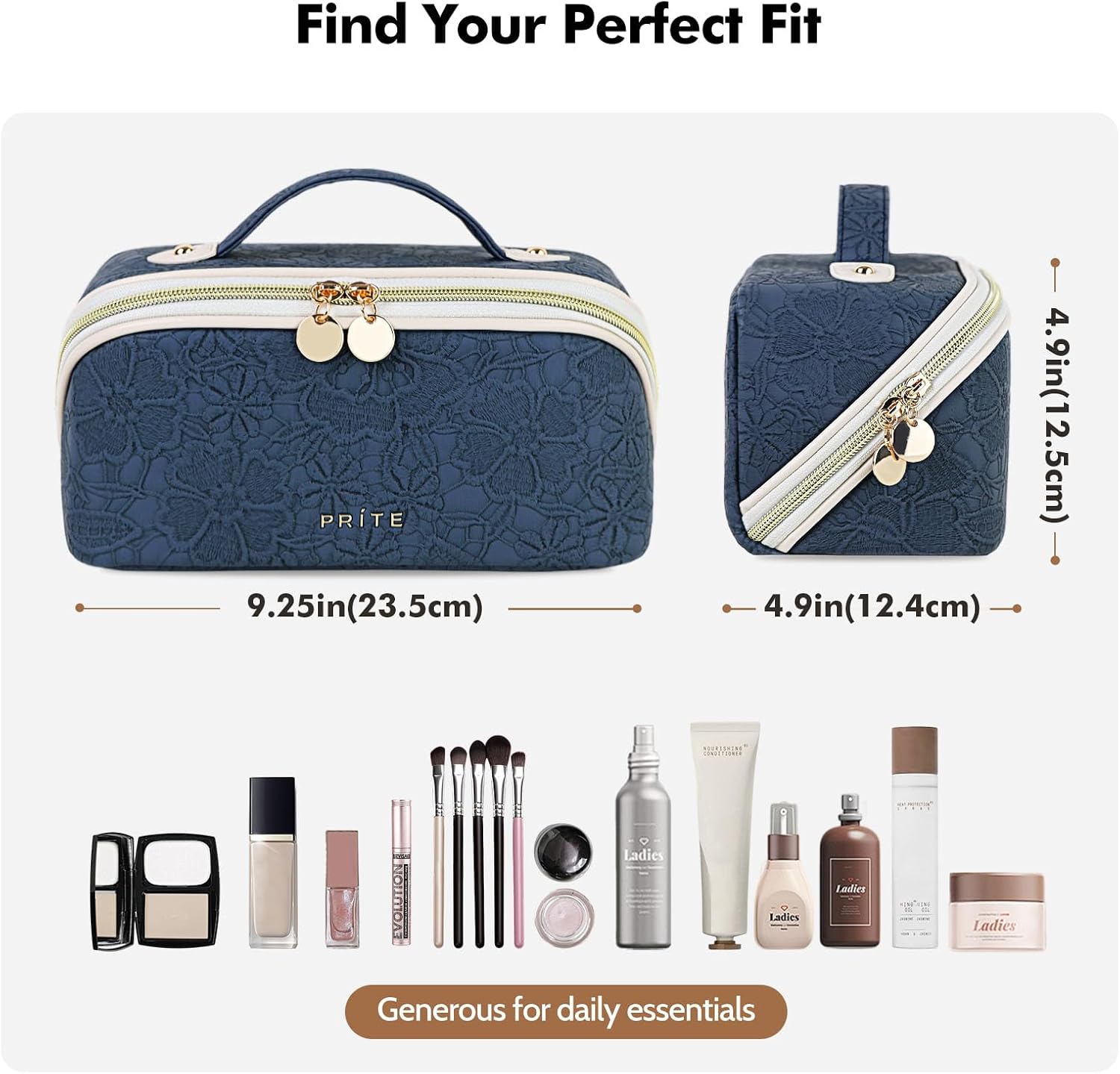 Thumbnail 1 de Prite Large Capacity Makeup Bag with Clear Divider and Handle (Waterproof Travel Toiletry Case)