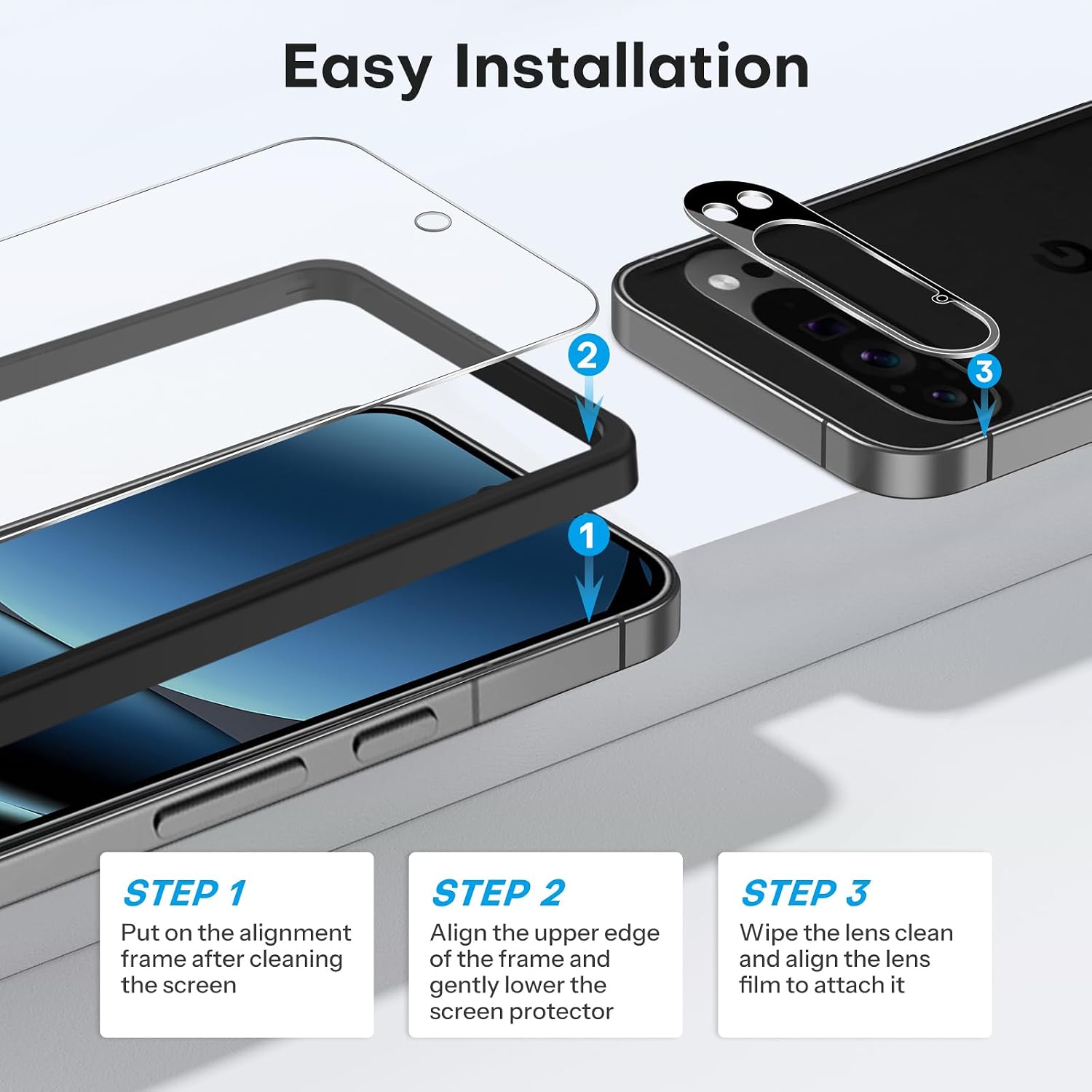 Detalle 1 de OMOTON Pixel 10 Pro XL Screen Protector, 3+2 Tempered Glass Set, 6.8-Inch
