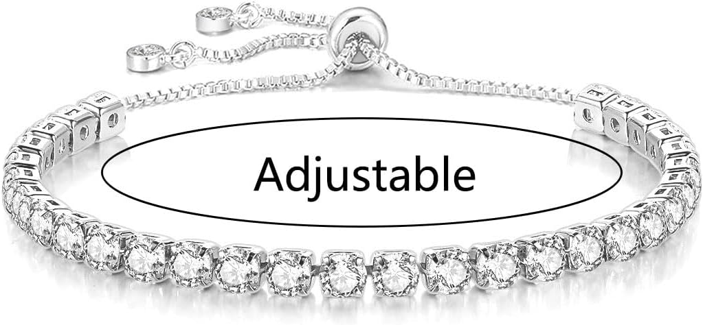Detalle 2 de Mieoyue S925 Silver Tennis Bracelet with Slider Closure & Crystal Birthstone Design