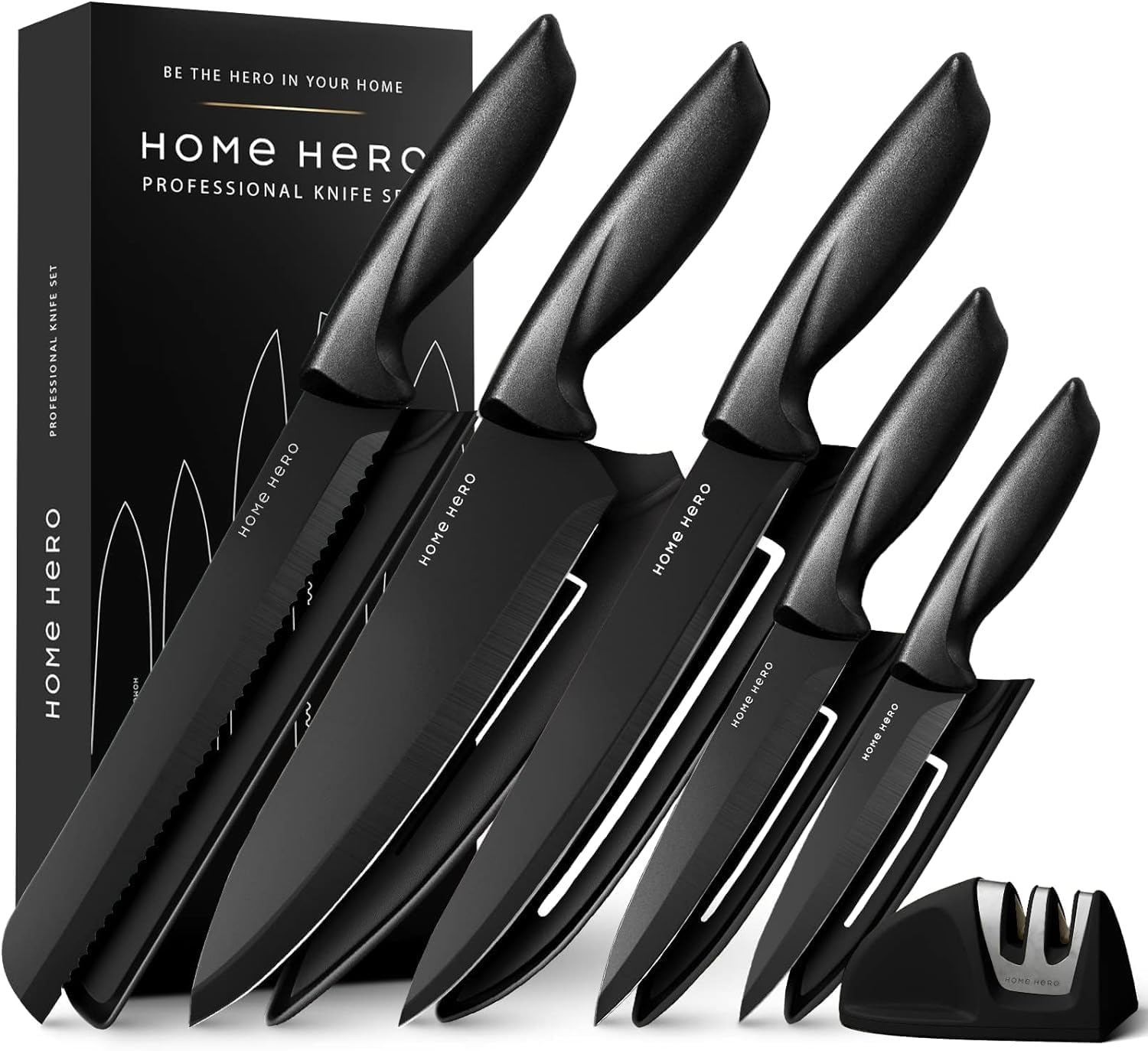 Detalle de Home Hero HHKS0141 11-Piece Knife Set, Black Stainless Steel Blades