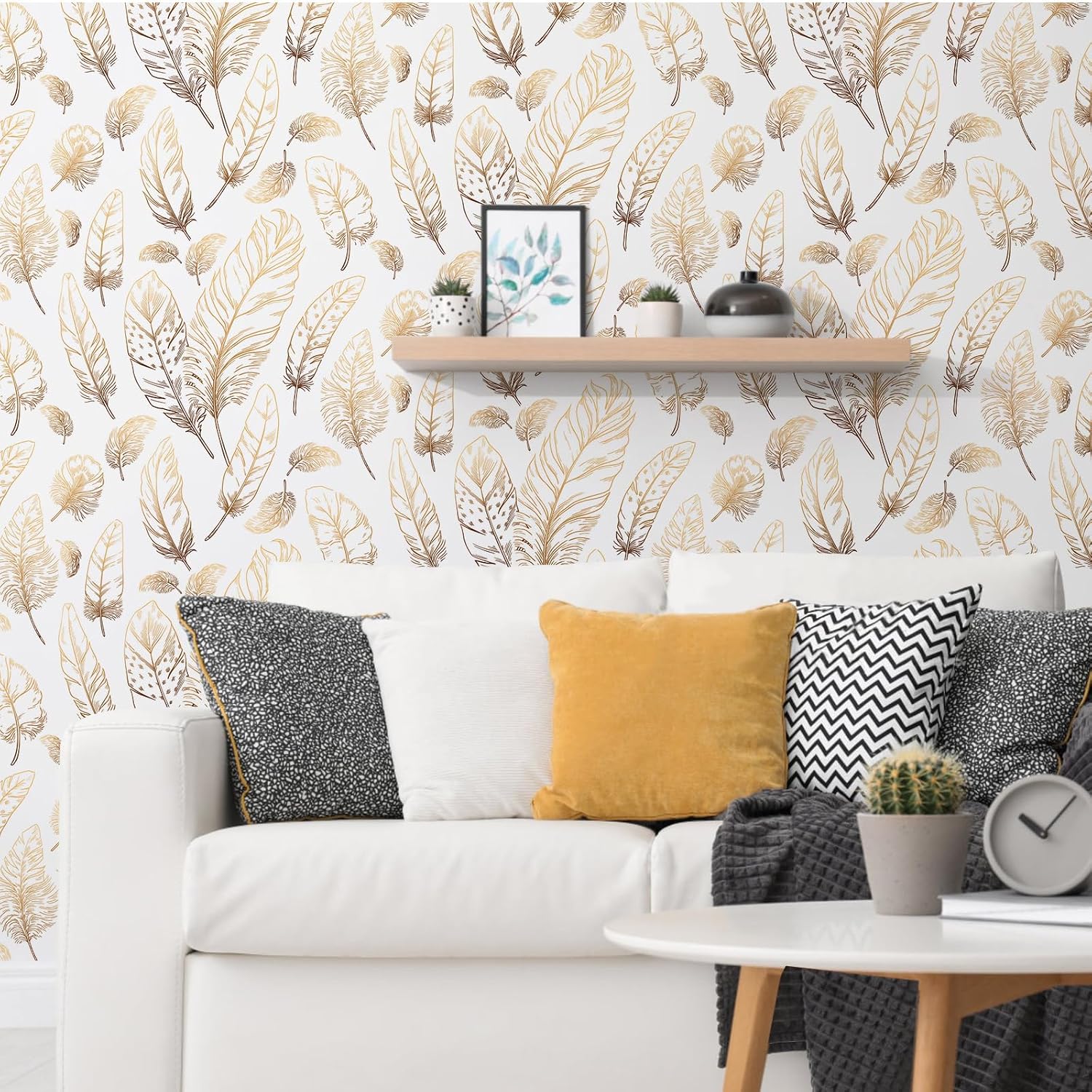 Thumbnail 4 de Qianglive 1 White Feather Peel-and-Stick Wallpaper, Waterproof Vinyl, 17.3" × 1200