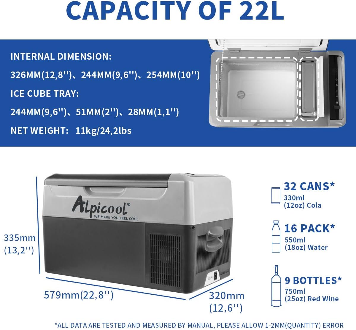 Detalle de Alpicool G22 22L Kompressor-Kühlbox für Auto, Lkw & Boot – Mini-Kühlschrank mit -20 bis 20 °C