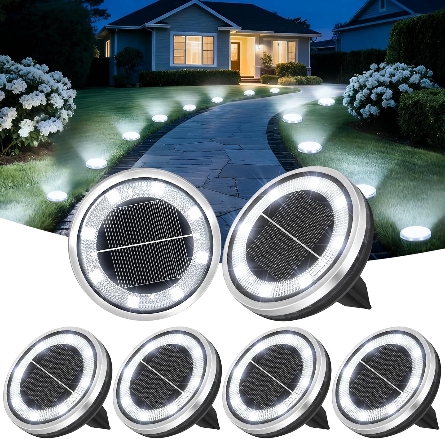 Detalle de ZAIYW 6 Pack Solar Ground Lights: Waterproof LED Pathway Lights for Gardens
