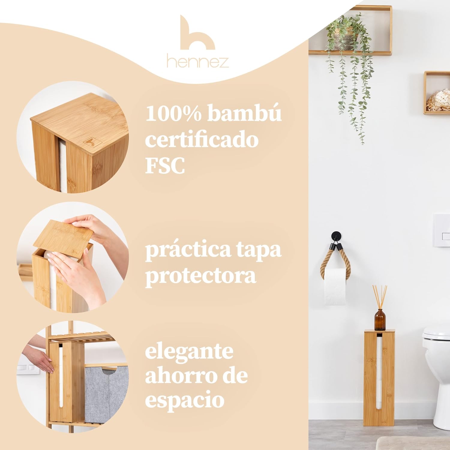 Thumbnail 1 de Dispensador de papel higiénico de bambú con tapa 🧻