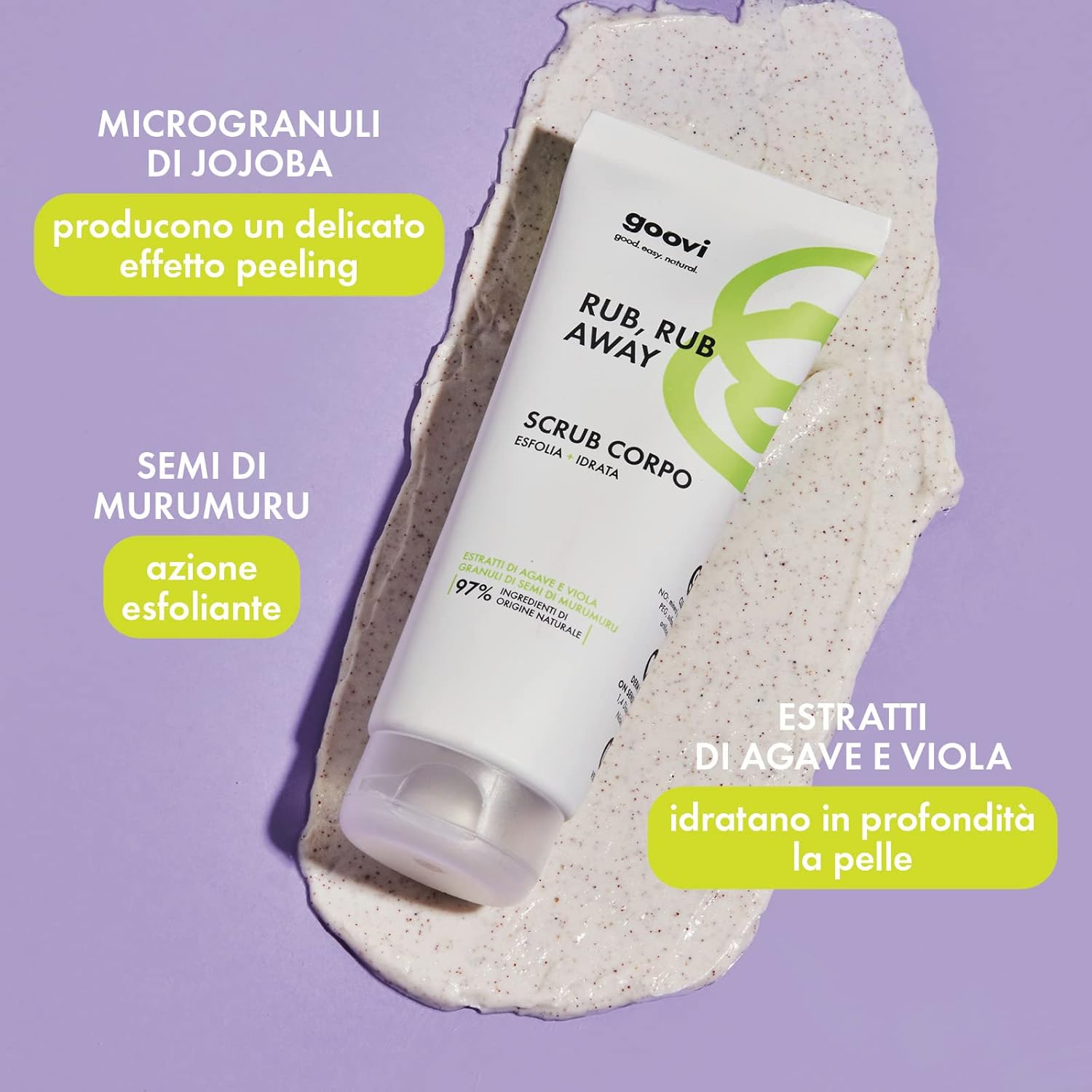 Detalle de Goovi Rub Rub Away Scrub Corpo Esfoliante e Idratante 200 ml – con Agave e Viola