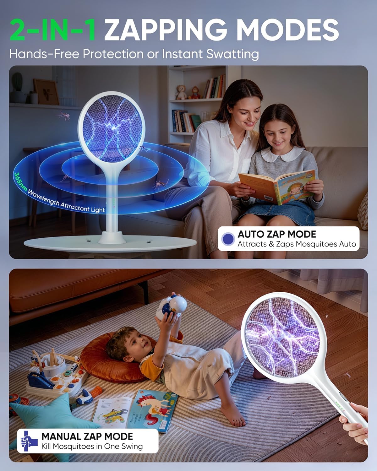 Detalle de VIWAVE Raqueta Mosquitos Electrica 4000V: 2 en 1 con Luz UV y Base Estable