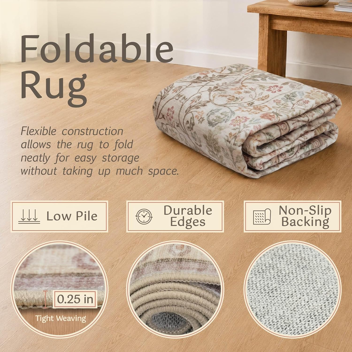 Thumbnail 4 de Evyhood EVY 001 Moss 8' x 10' Floral Washable Low-Pile Area Rug