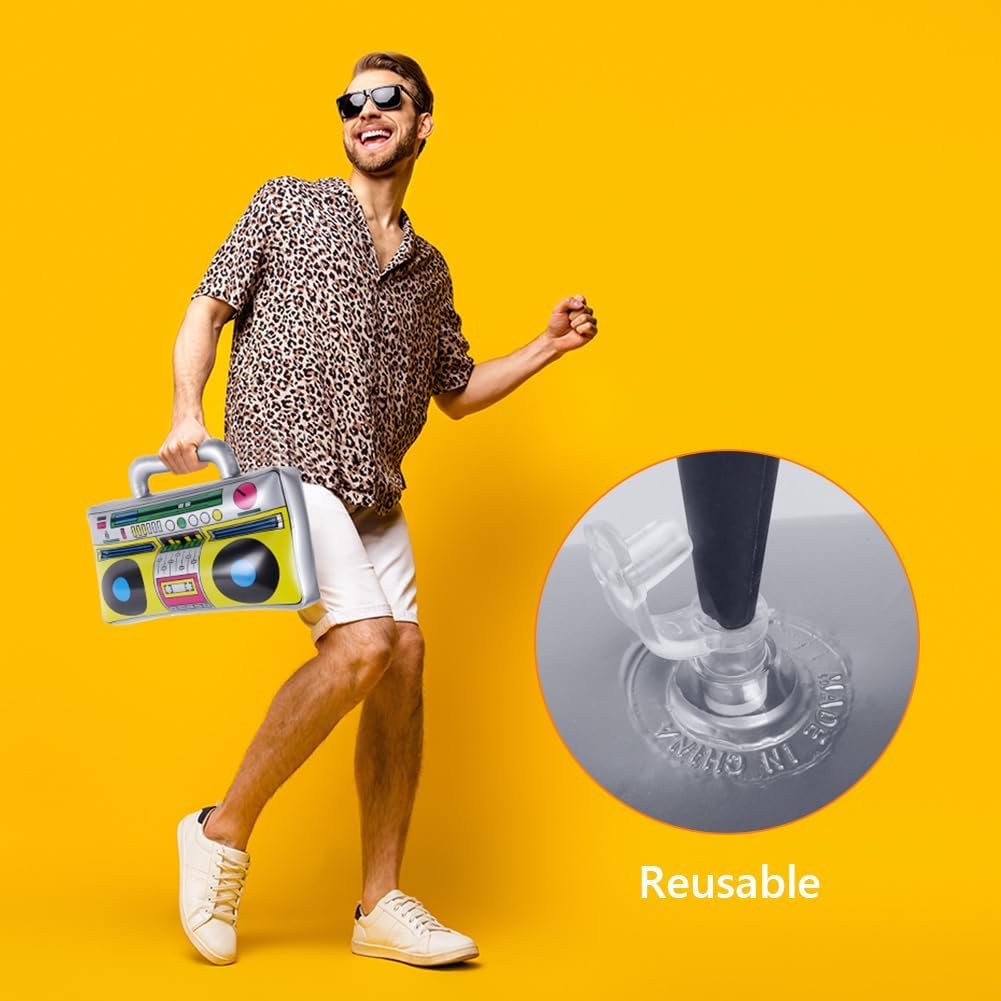 Thumbnail 5 de AOMIG opblaasbare boombox van PVC met retroprint voor verkleedfeesten