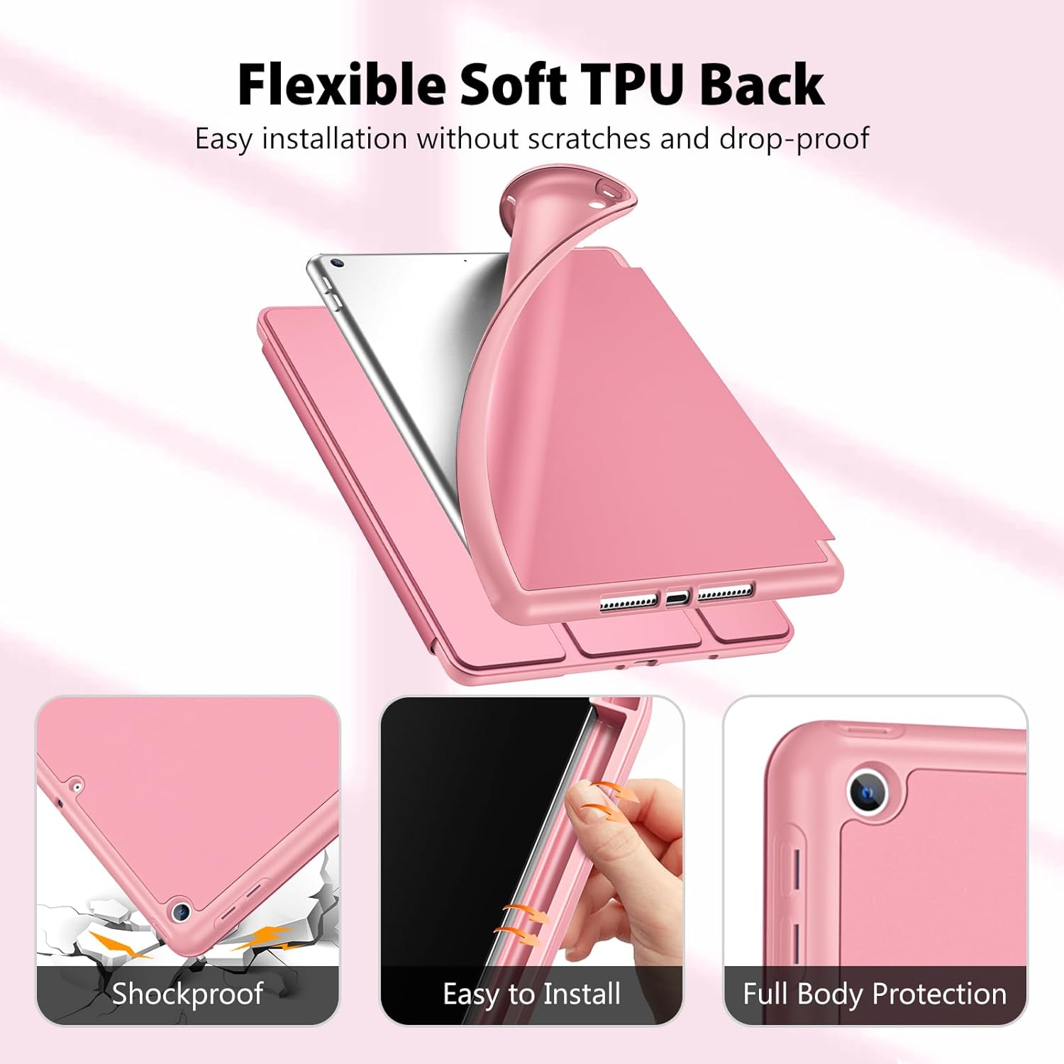 Thumbnail 3 de ProCase TPU smart slim case for iPad 9th/8th/7th Gen 10.2" (2021/2020/2019) with pencil holder – Auto Sleep/Wake, Pink