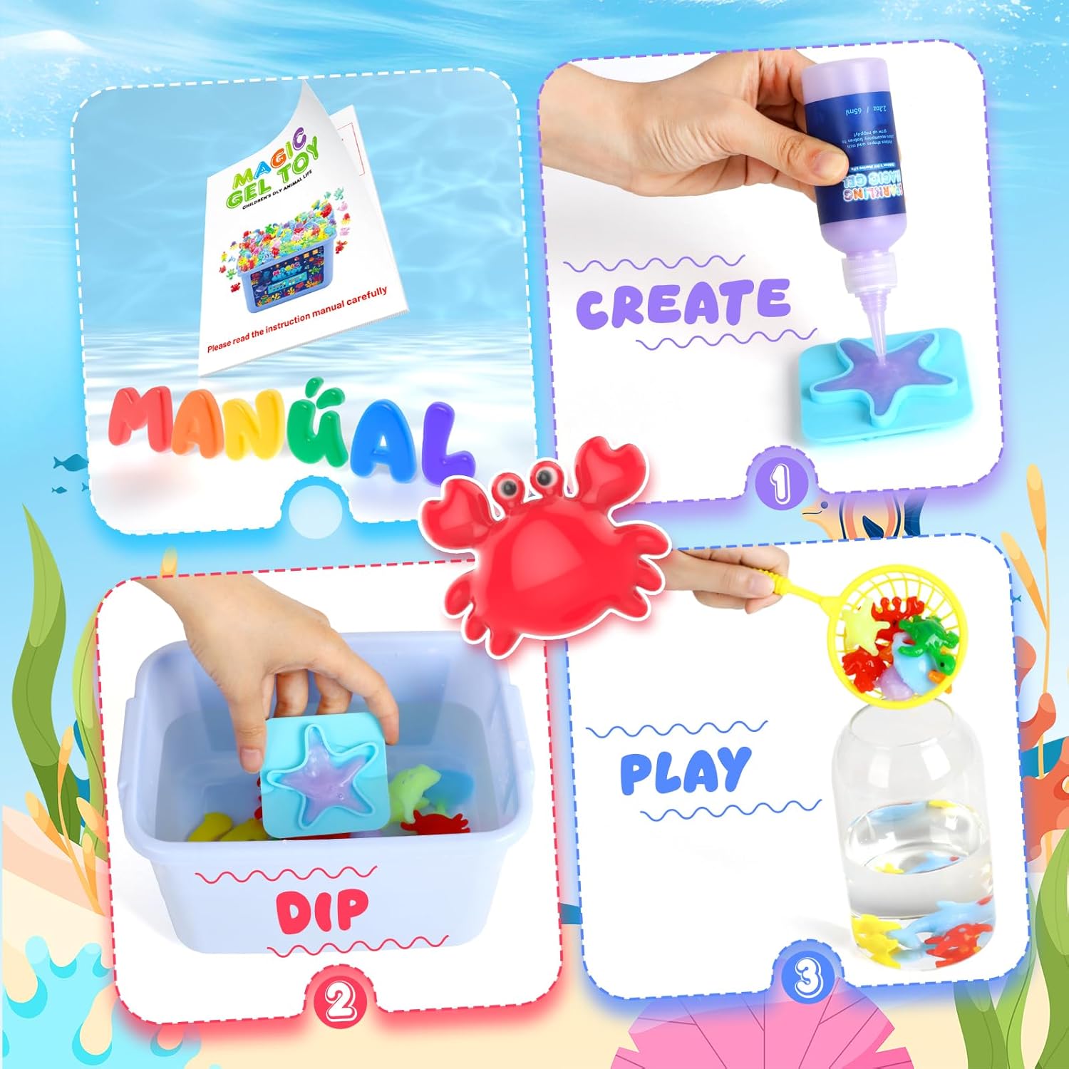 Detalle 2 de Hot Bee Magic Water Gel Squishy Maker Kit with 8 double-sided moulds (Aqua Fairy Beads) for kids