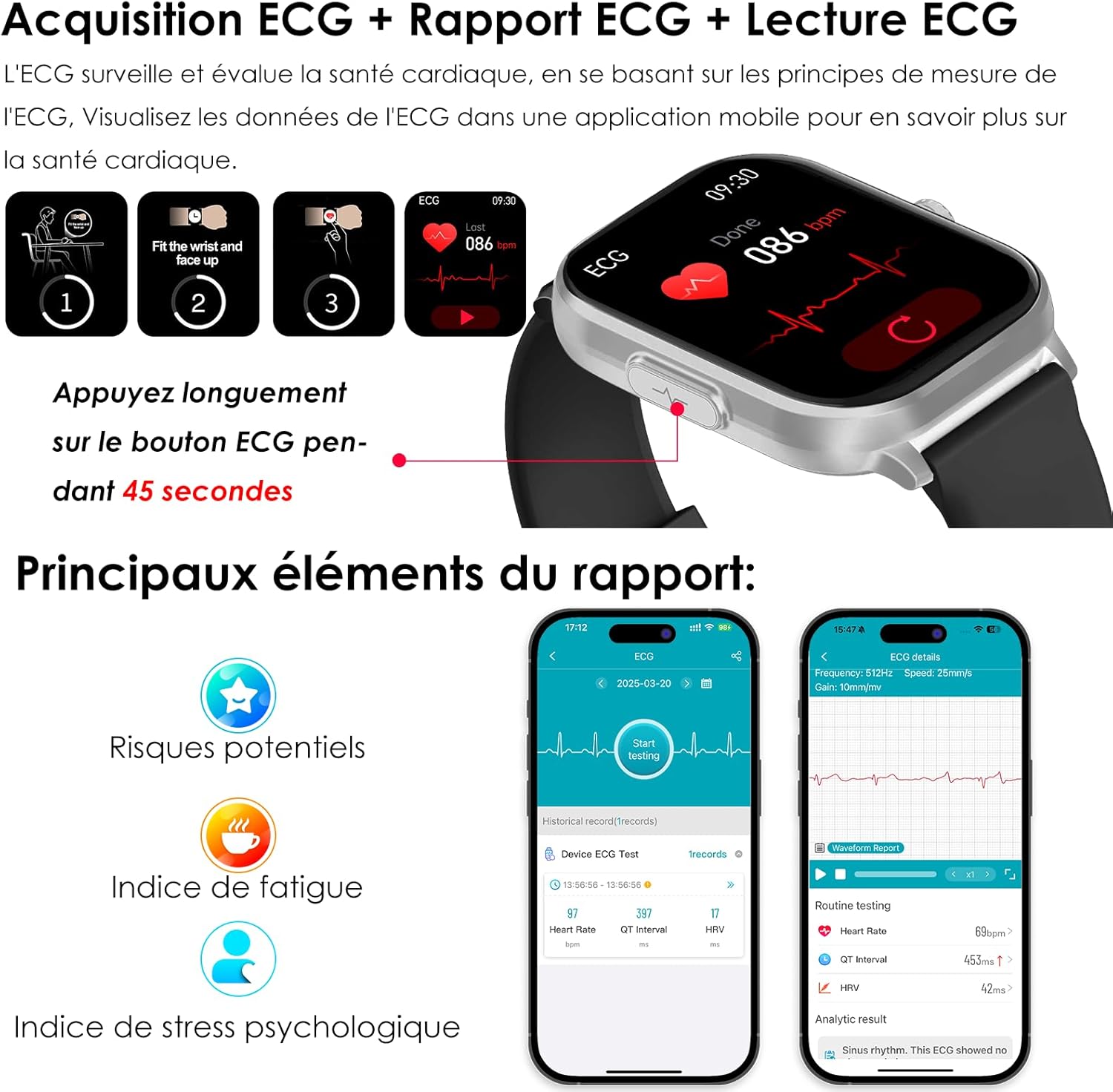Thumbnail 1 de YYKY Montre Connectée Santé avec ECG, HRV et Pression artérielle – 2,01'' – Suivi 24h & Notifications