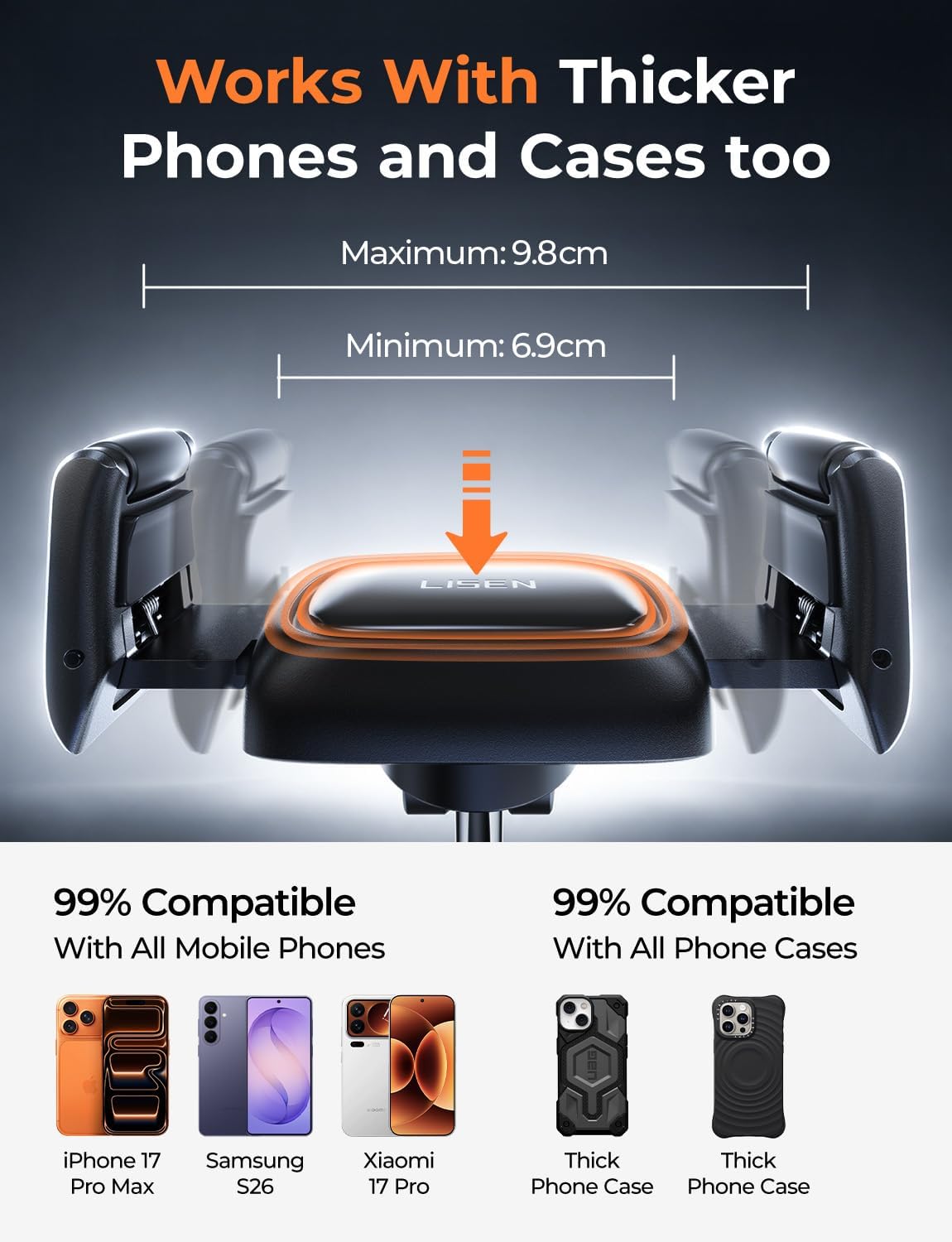 Thumbnail 6 de LISEN Car Phone Holder 2026 self-adjusting suction mount for dashboard and windscreen