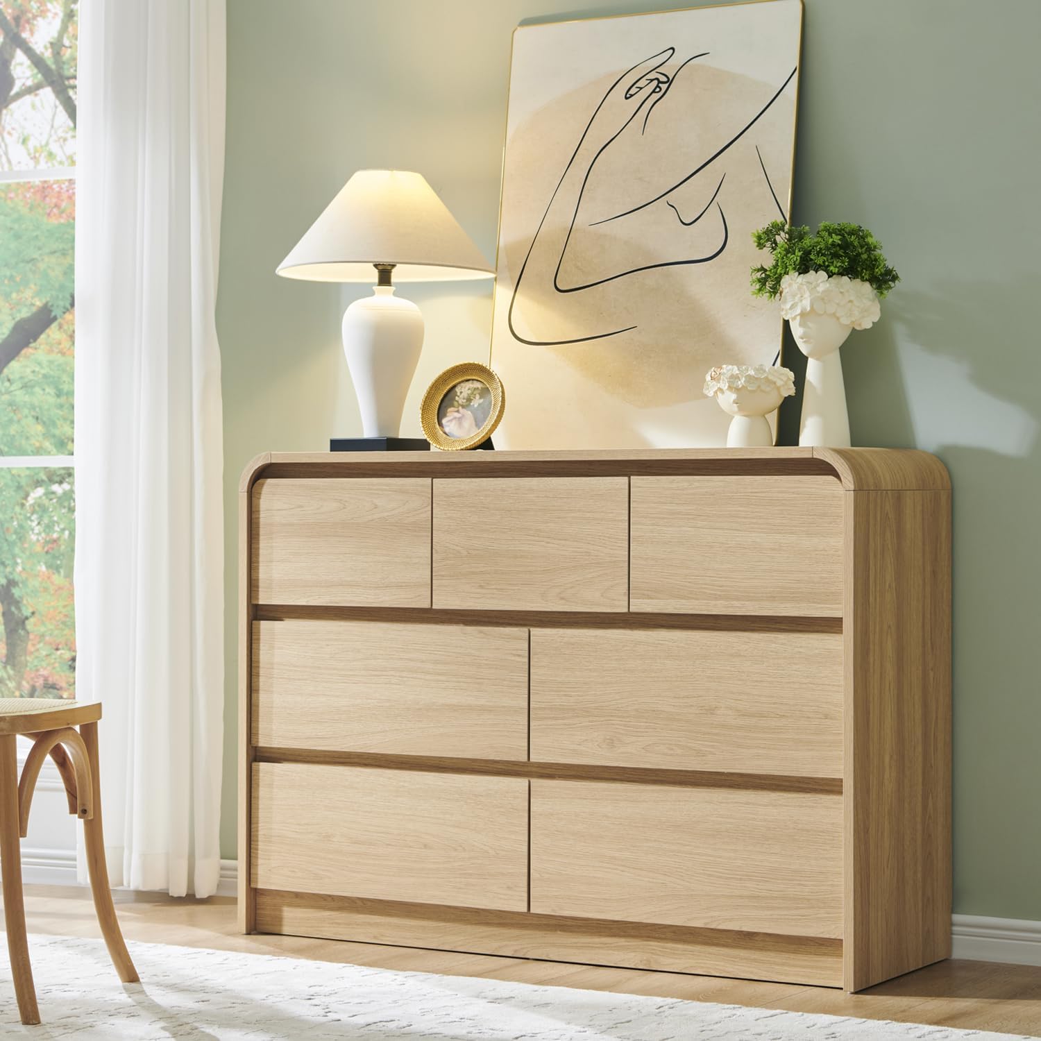Detalle de Aitjunz LDQMFJ7D-NA-dresser Modern 7-Drawer Dresser, Natural Oak