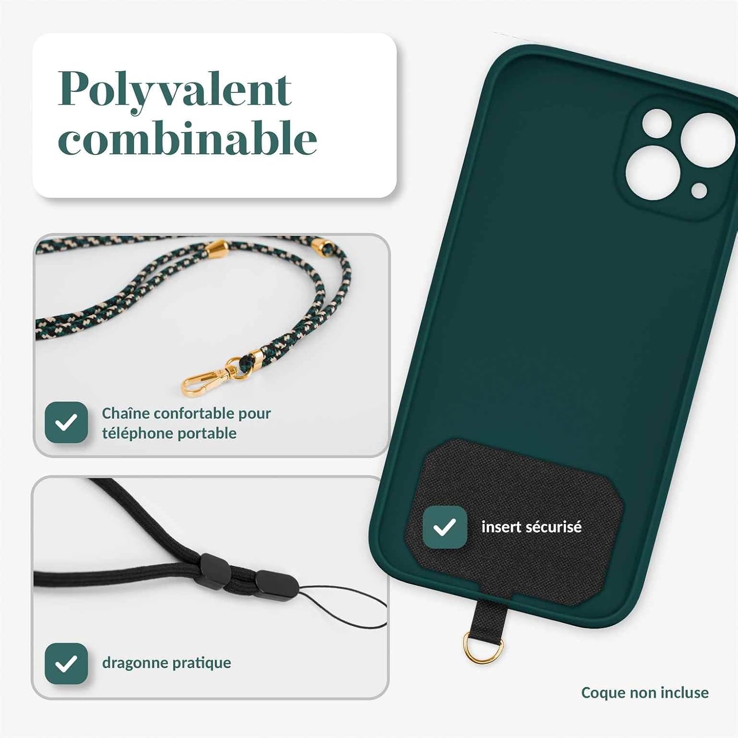 Thumbnail 2 de Moex Unleash pour Xiaomi Mi 10T / Mi 10T Pro – Chaîne de téléphone portable amovible et collier couleur vert camouflage