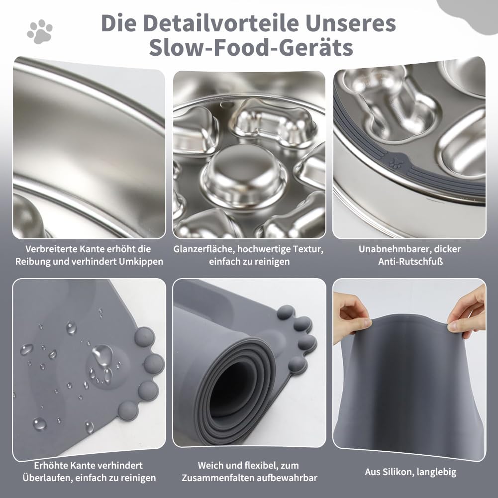 Thumbnail 2 de Fosoloni Anti-Schling Napf für Hunde aus Edelstahl 304 mit rutschfester Silikonbasis – Slow Feeder Ø 21,5 cm, 1.000 ml
