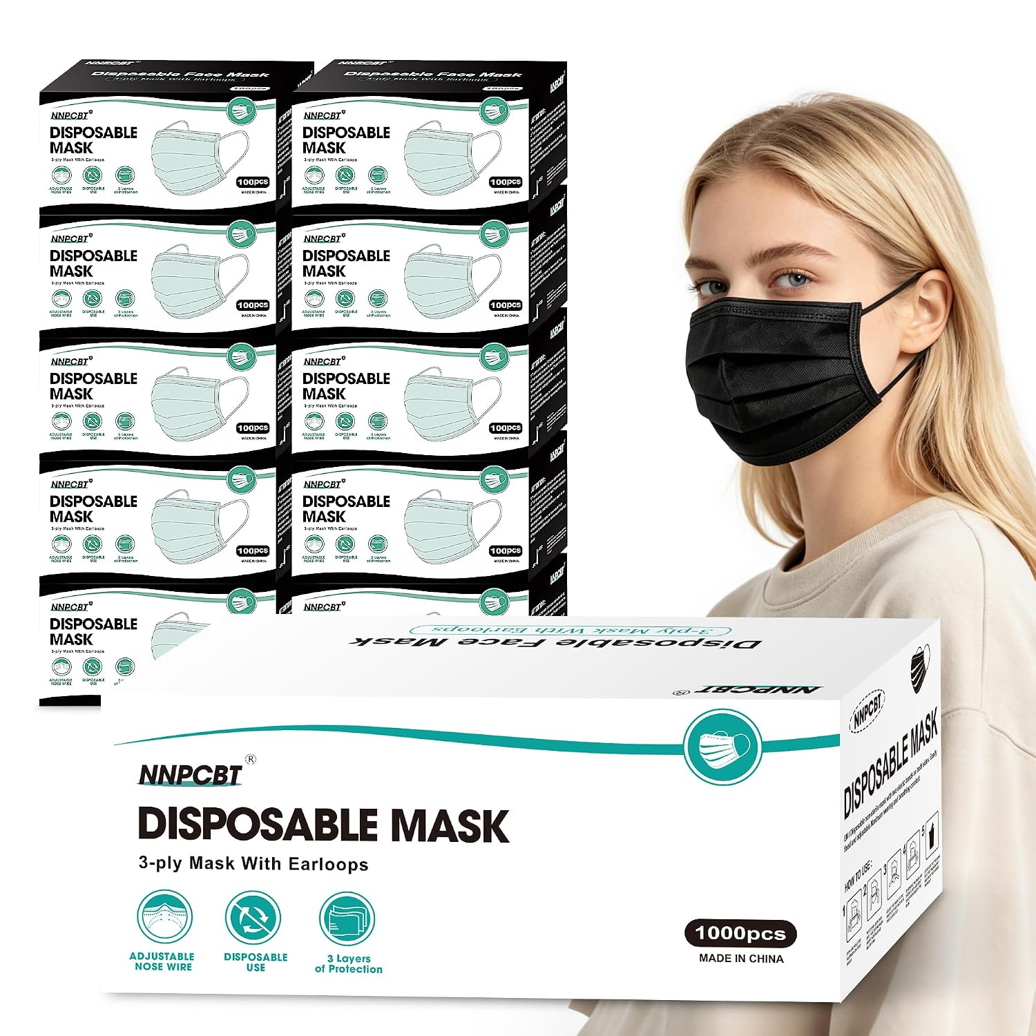 Thumbnail 6 de NNPCBT 100PCS 3-Ply Black Face Mask 🎓