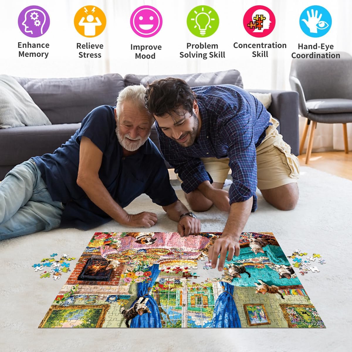 Detalle de 500-Piece Jigsaw Puzzles for Adults: Cute Kitten Scene (49 x 35 cm)