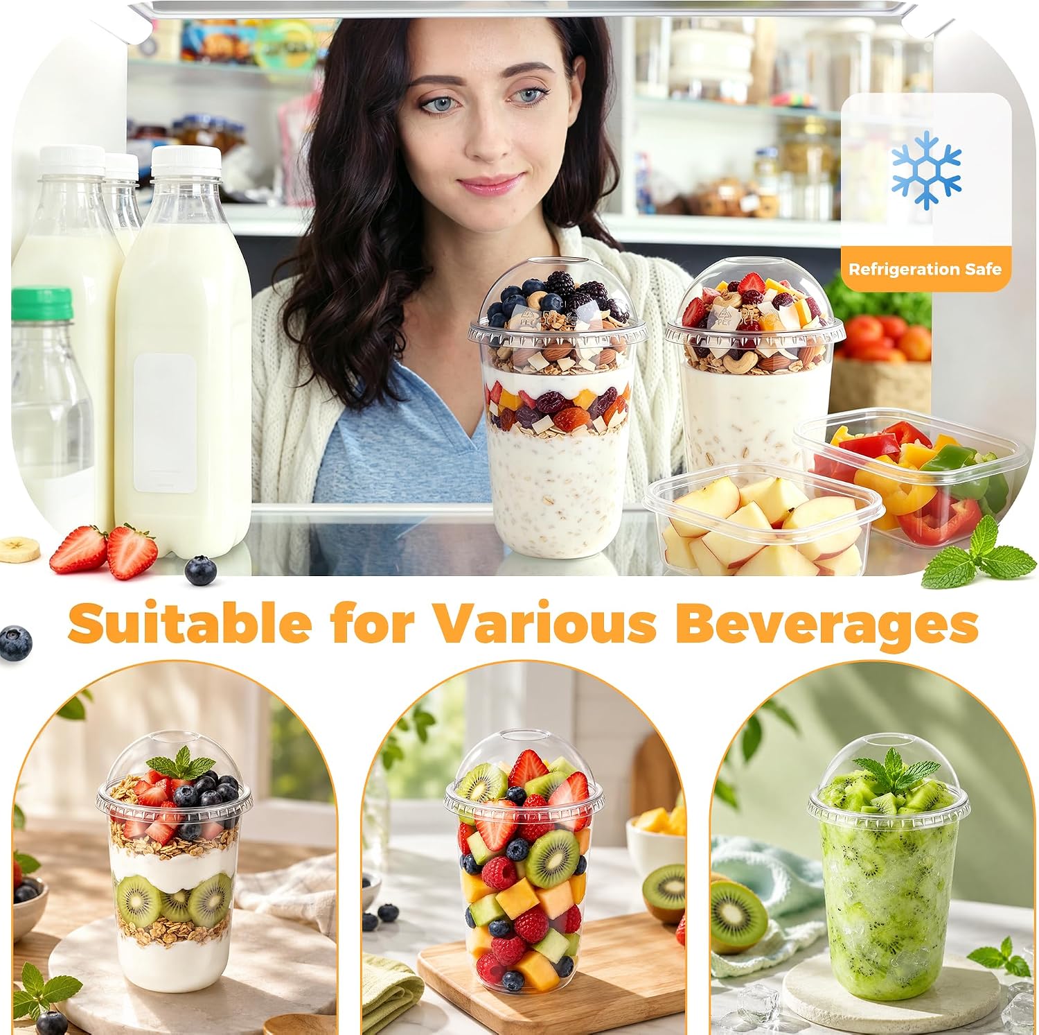 Detalle de DI QIU REN DQR-CA-59-16U-Parfait Cups-50pc, 16 oz Clear Cups with Dome Lids