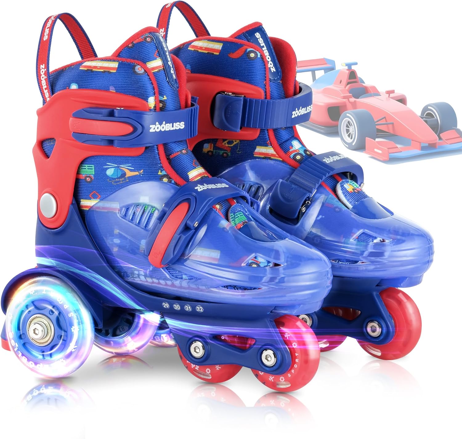 Detalle de ZOOBLISS Kids Roller Skates for Beginners (4-Size Adjustable, Tri-Wheel Training, Light-Up Wheels) for Ages 3-7