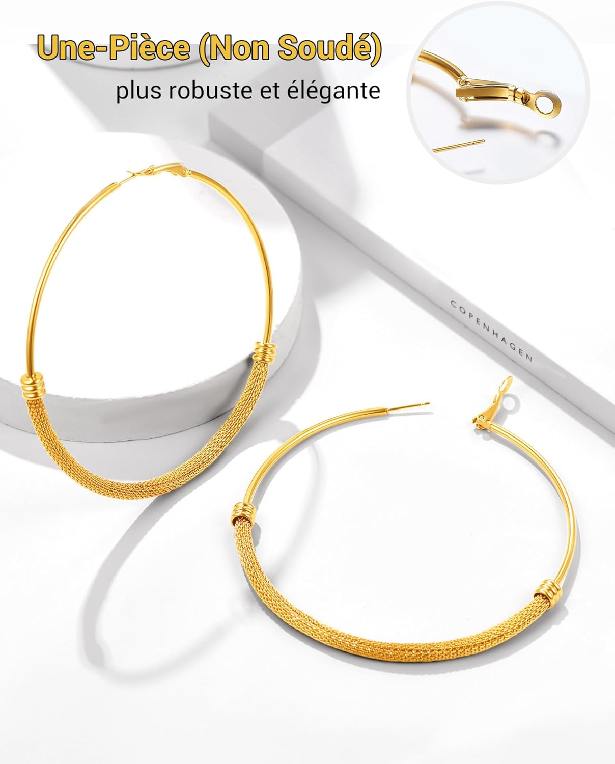 Thumbnail 4 de PROSTEEL Créoles Acier Inoxydable 316L avec Maillons – Diamètre 80 mm, plaqué or 18k ou noir