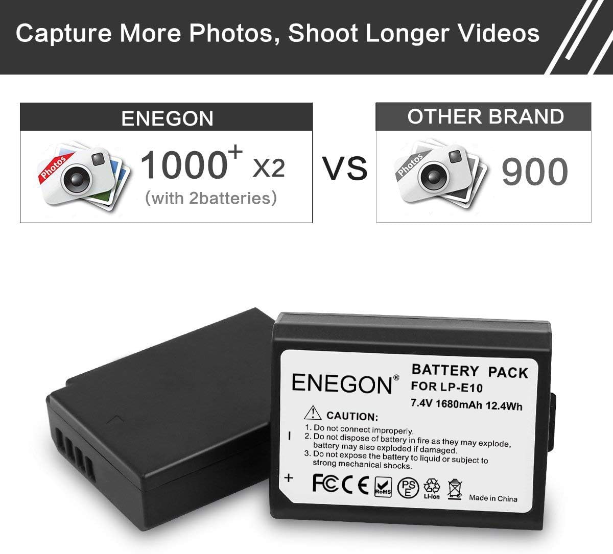 Detalle 2 de ENEGON LP‑E10 batteria doppia 1680 mAh + caricabatterie per Canon