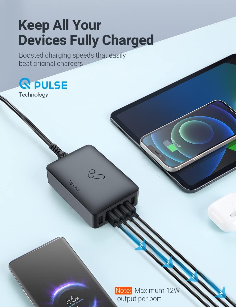 Detalle 2 de TOPVORK Chargeur Multi USB 60W pour bureau