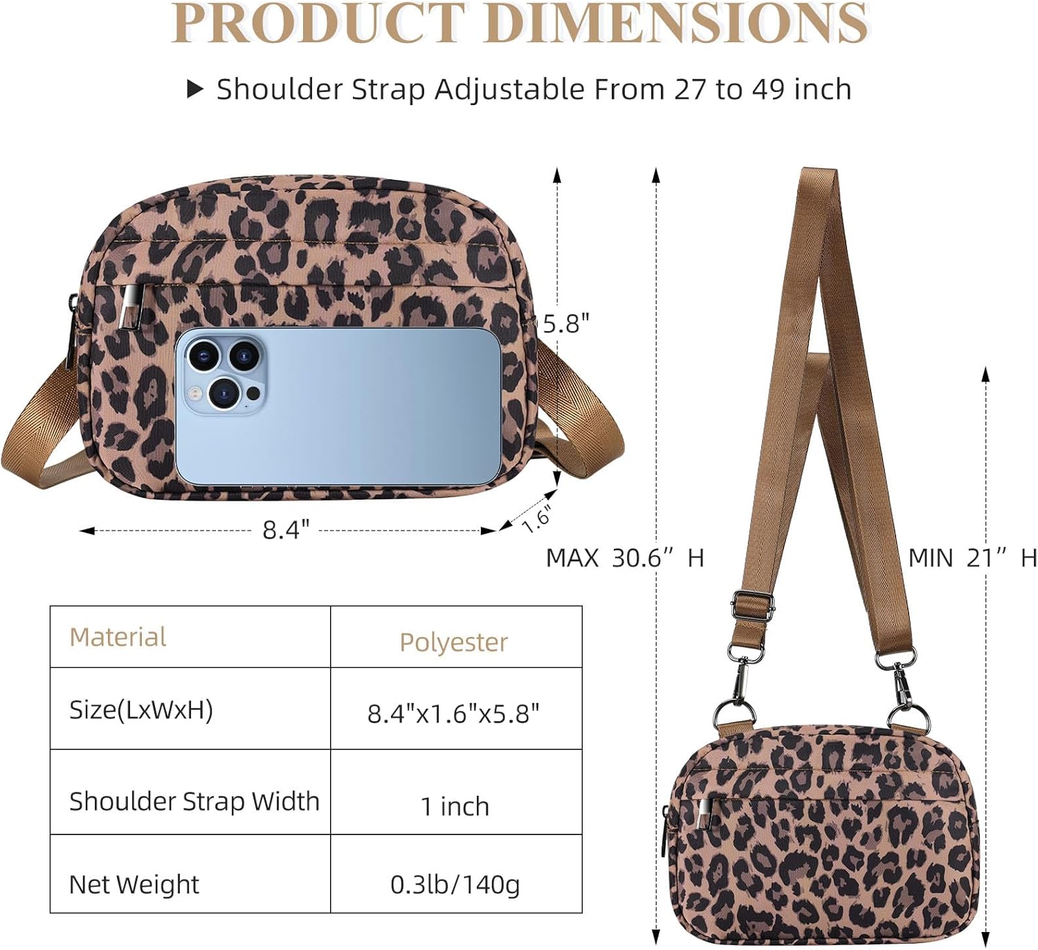 Thumbnail 4 de MAXTOP Small Crossbody Bag for Women and Men | Leopard Brown Leather-Style Fanny Pack with Adjustable Strap