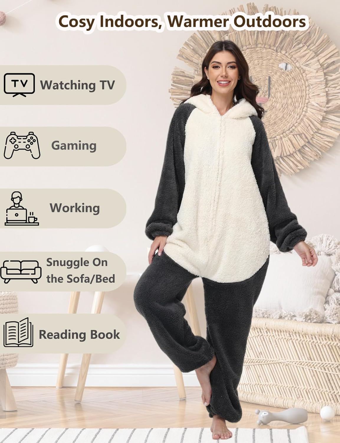 Thumbnail 4 de chuangminghangqi Einteiliger Schlafanzug Unisex Lang Winter – Tierkostüm-Jumpsuit mit Kapuze und Reißverschluss