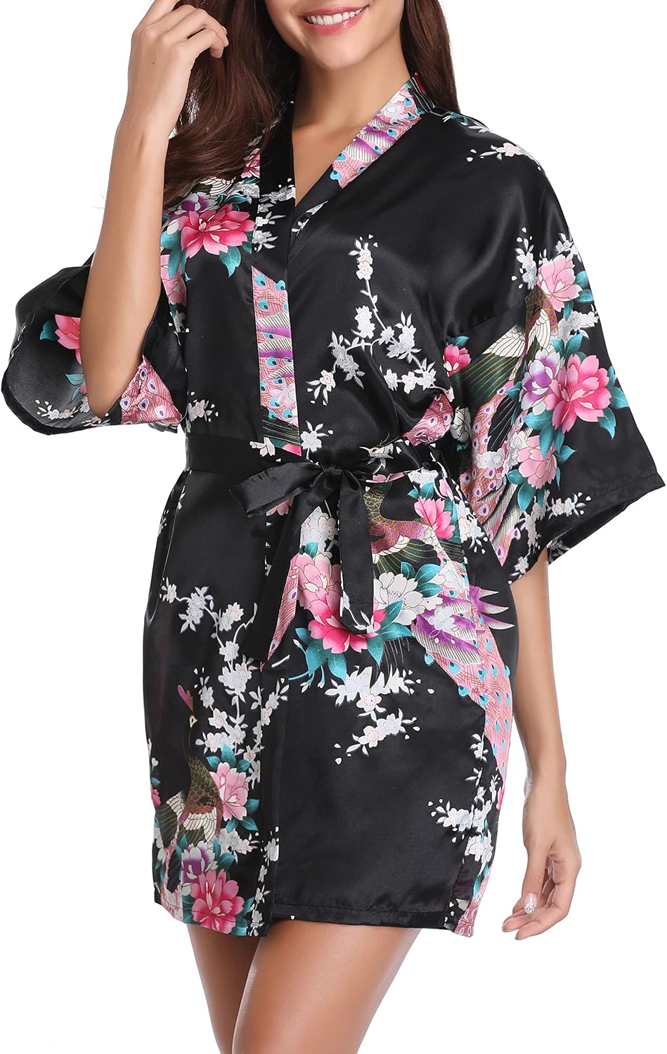 Detalle de Vlazom kimono japonais satin court pour femme – peignoir mariée et demoiselle d’honneur