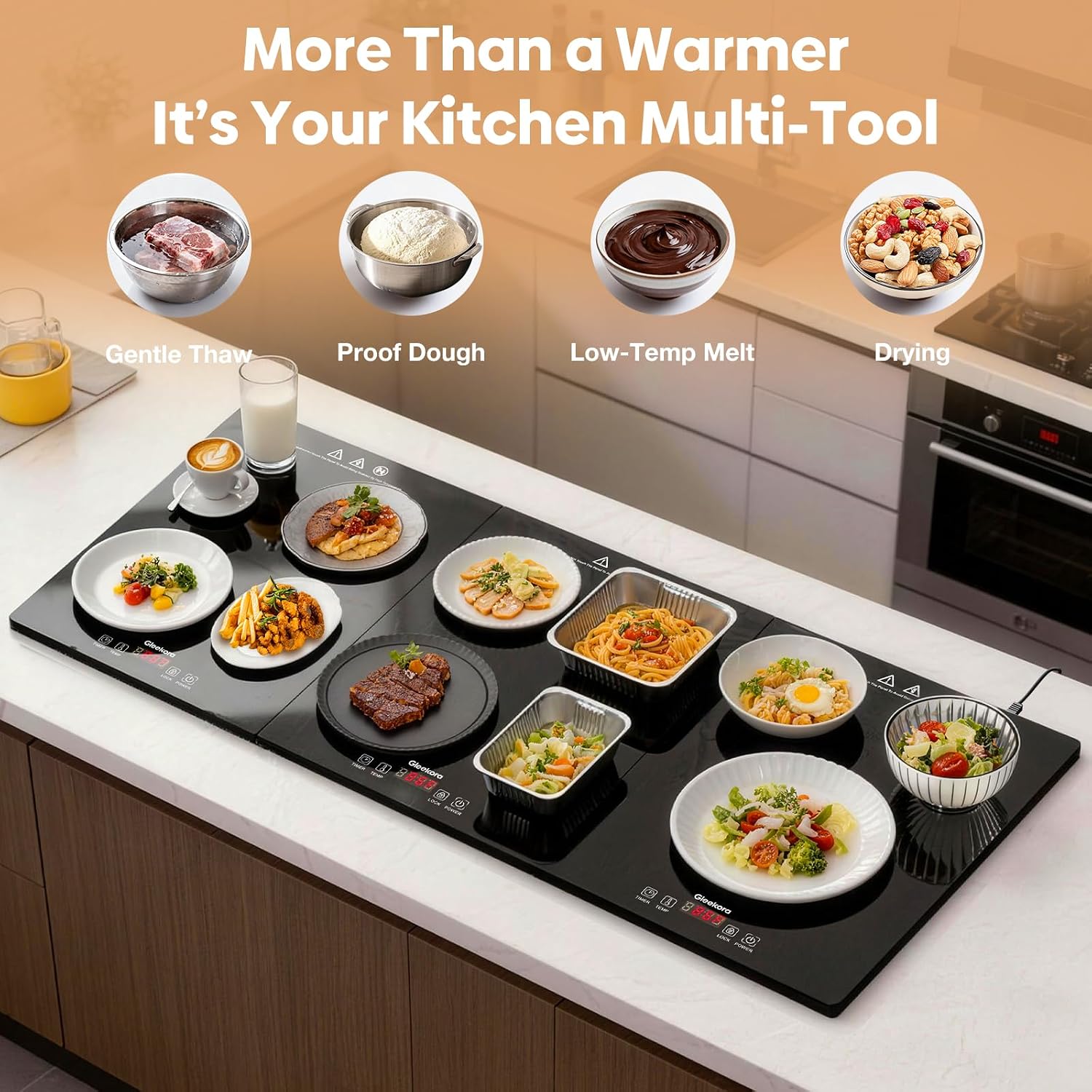 Detalle 1 de Gleekora 3-in-1 Food Warming Tray, Tempered Glass, Independent Controls