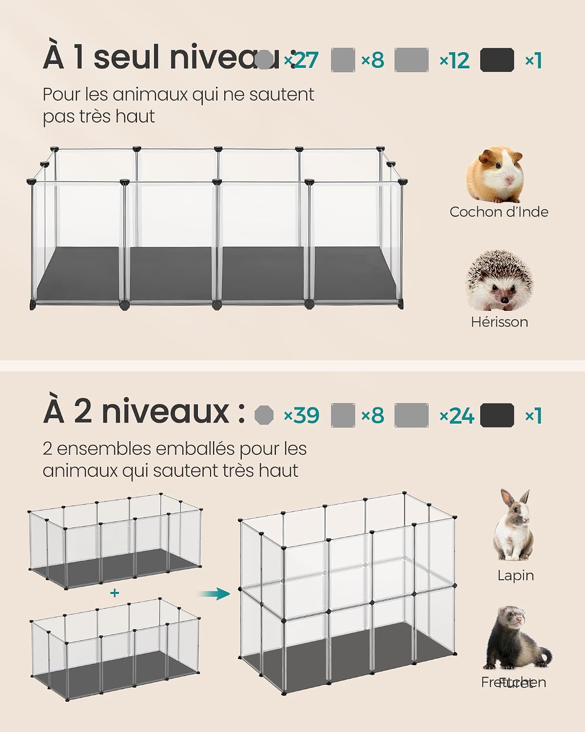 Detalle 1 de SONGMICS Enclos pour petits animaux 145 x 73 cm